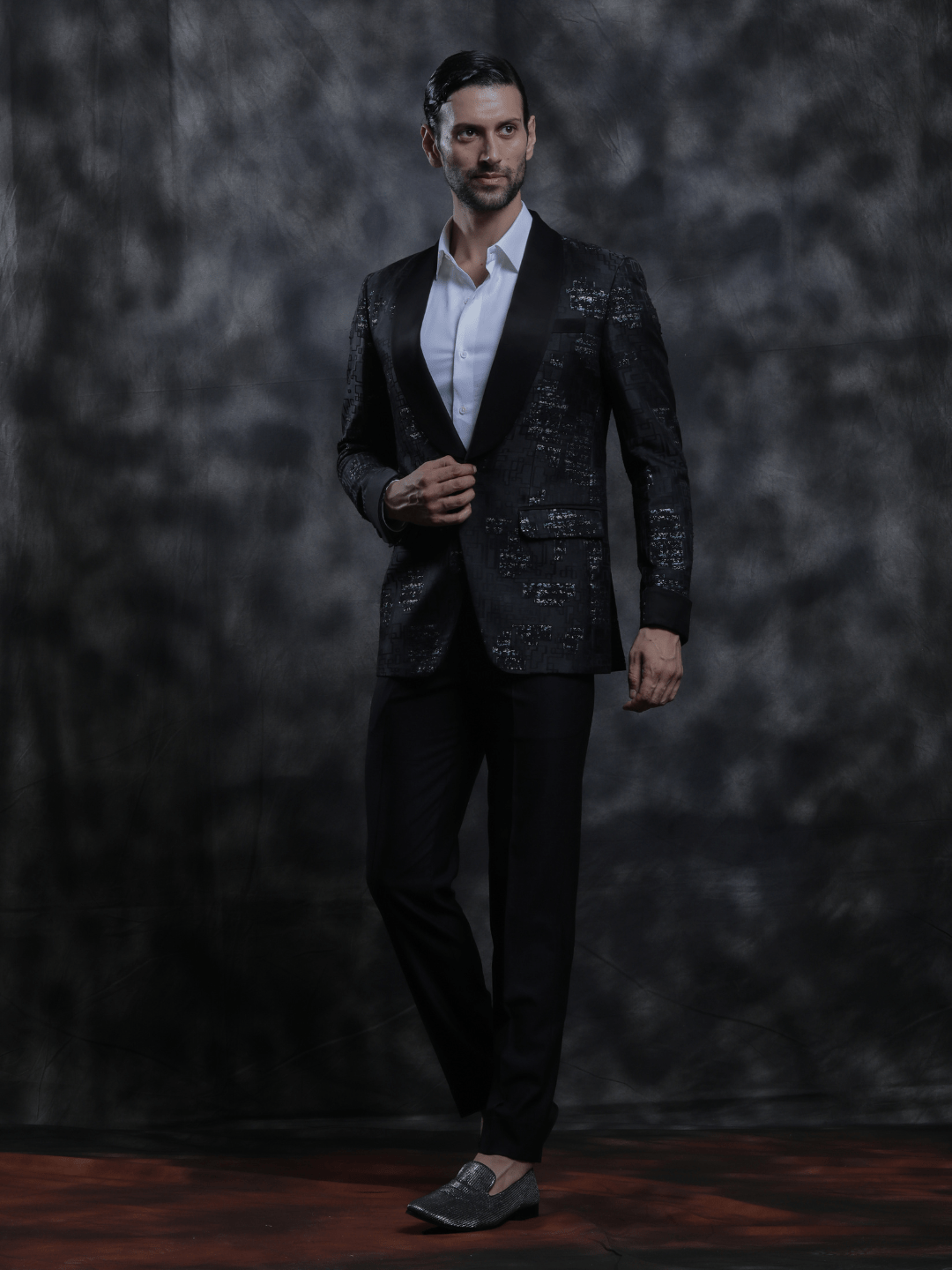 Black Satin Lapel Tuxedo - Achin Bindlish