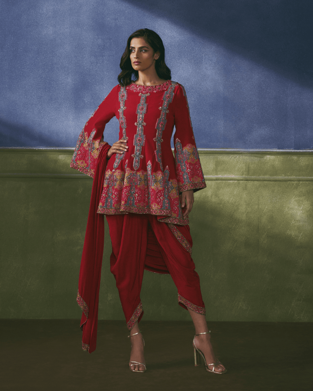 Scarlet Phulkari Peplum Set - Achin Bindlish