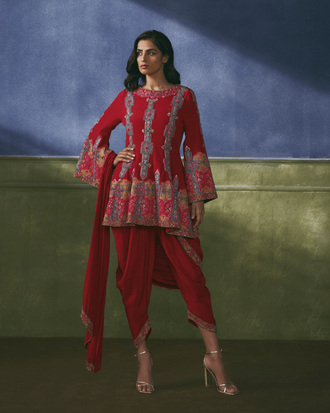 Scarlet Phulkari Peplum Set - Achin Bindlish
