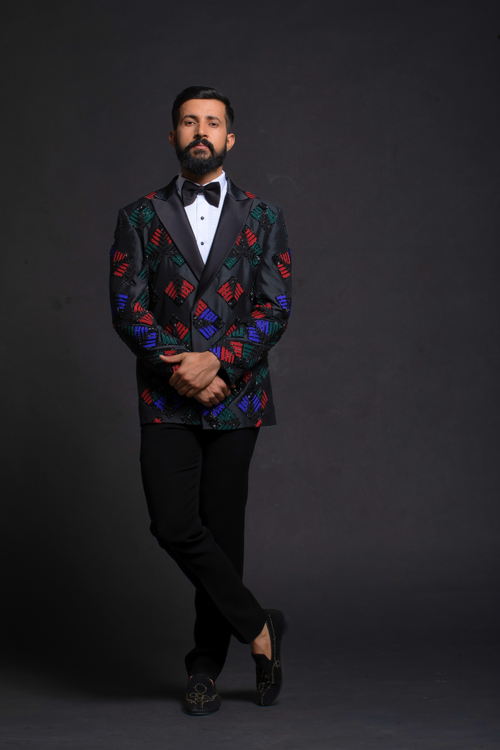 Black Multi-Color Beaded Tuxedo – Achin Bindlish