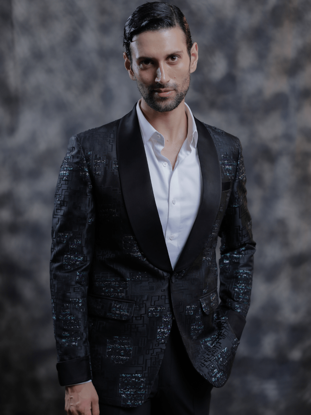 Black Satin Lapel Tuxedo - Achin Bindlish