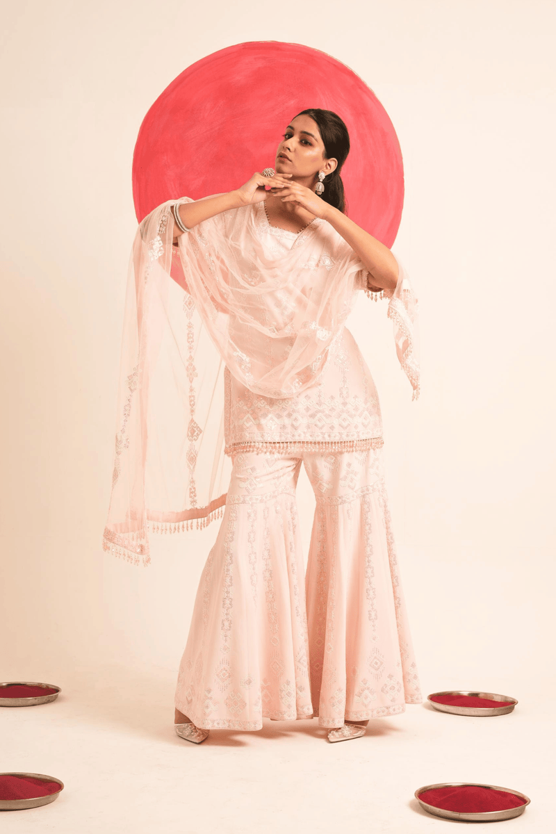 Moonlit Petal Hand Embroidered Gharara – Achin Bindlish – view 3