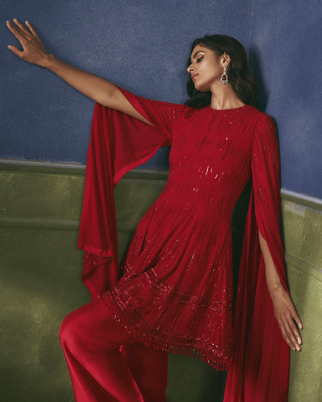 Scarlet Cascade Cape - Achin Bindlish