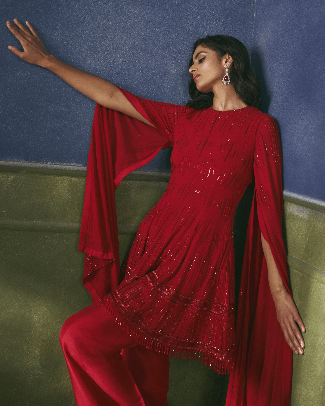 Scarlet Cascade Cape - Achin Bindlish