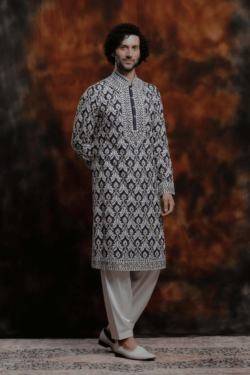 Navy Embroidered Kurta