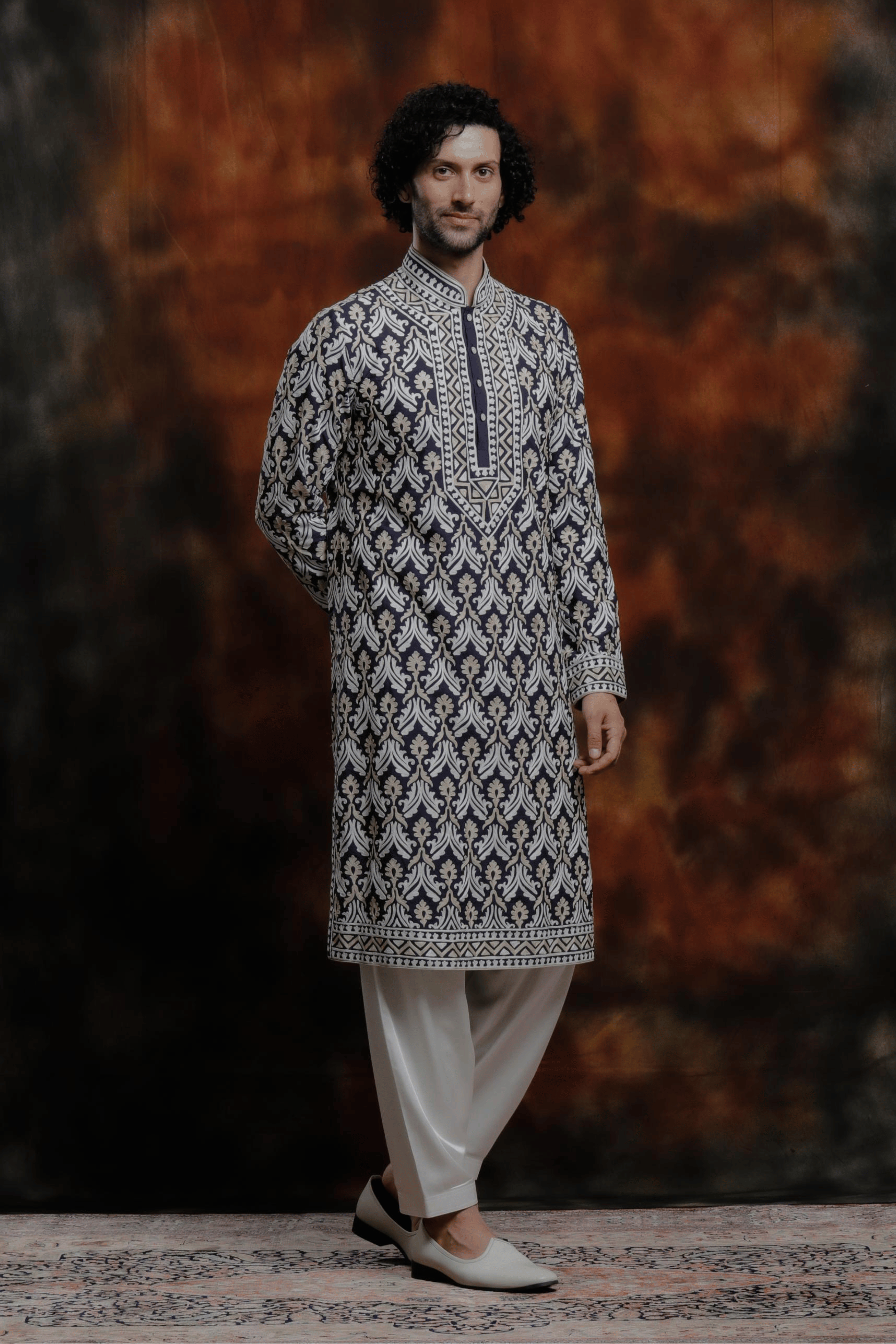 Navy Embroidered Kurta