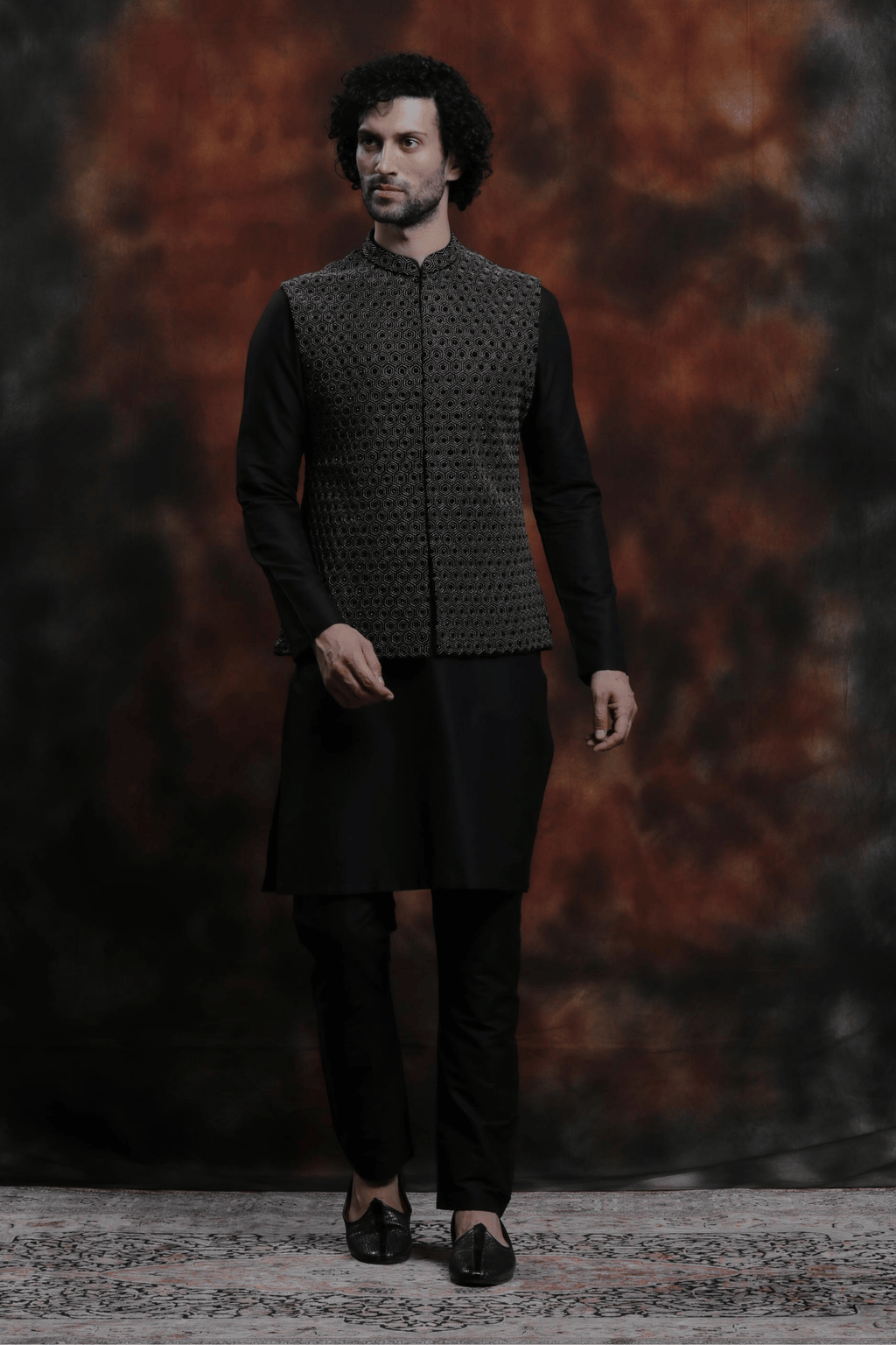 Chevron Embroidered Jawahar Jacket Set