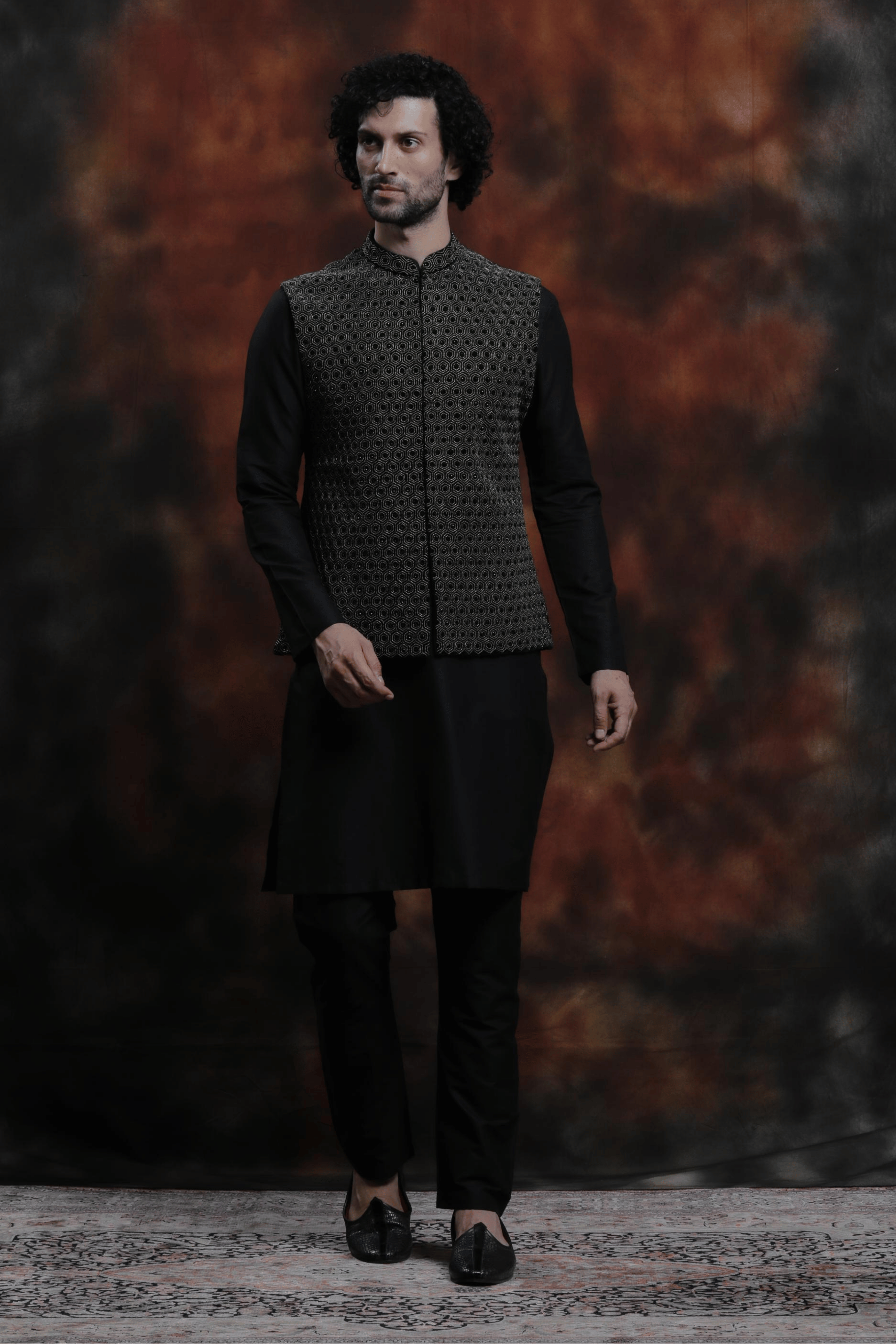 Chevron Embroidered Jawahar Jacket Set
