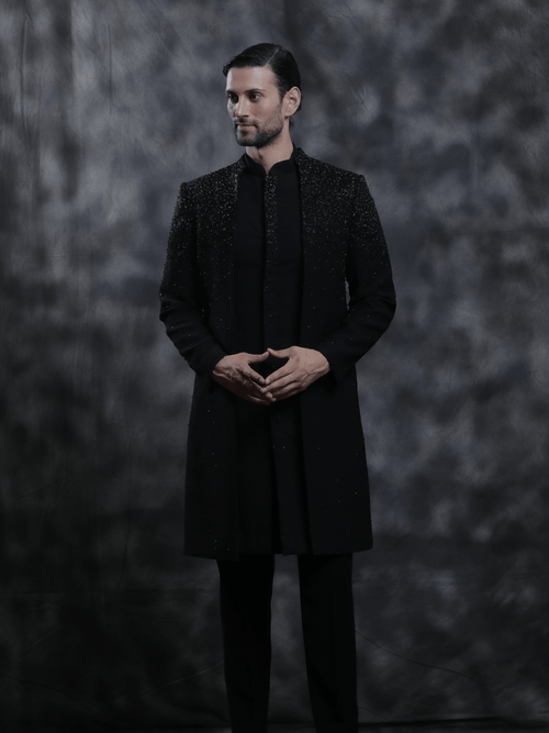 Black Embellished Bandhgala - Achin Bindlish