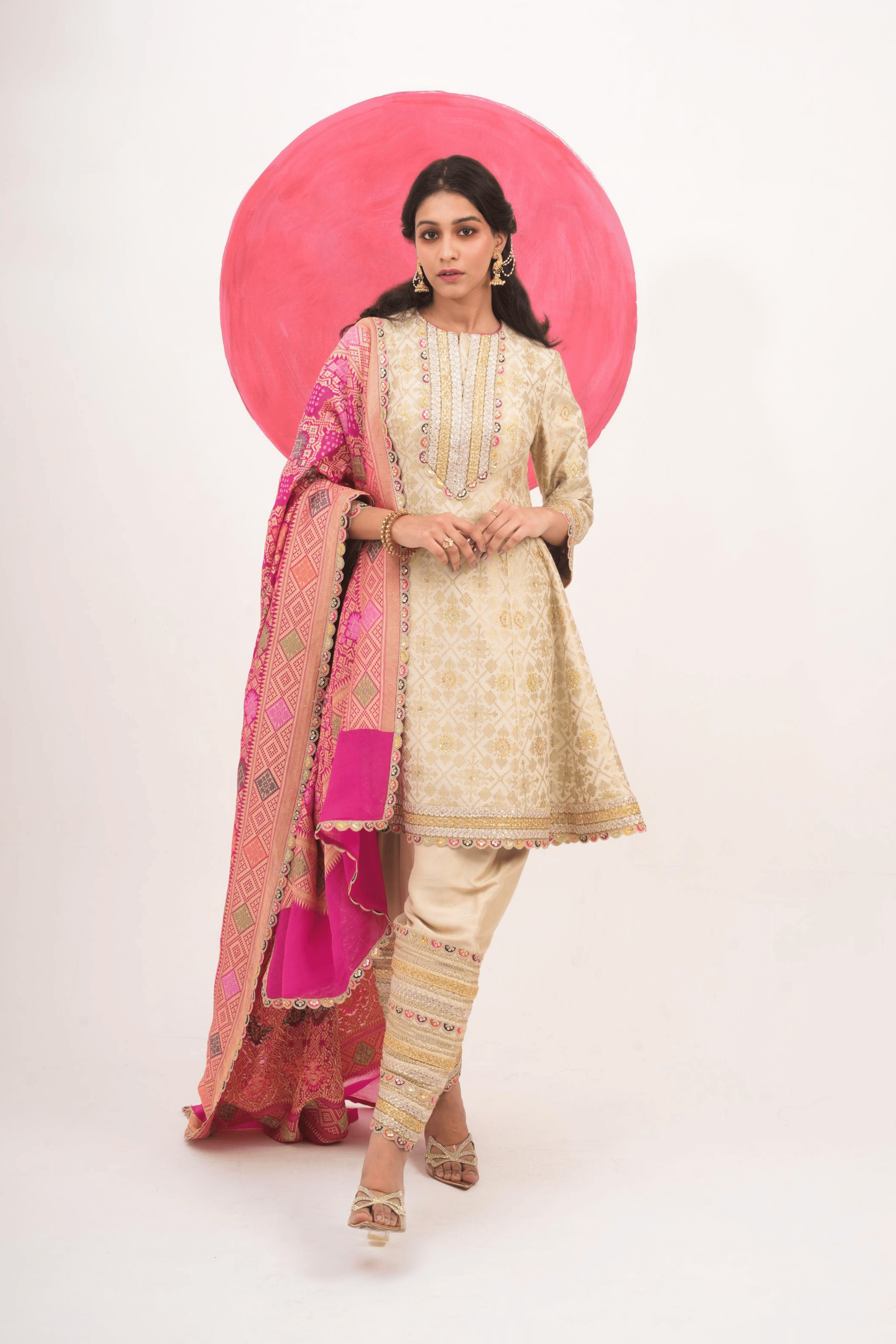 Golden Blush Kurta Set with Heritage Embroidery