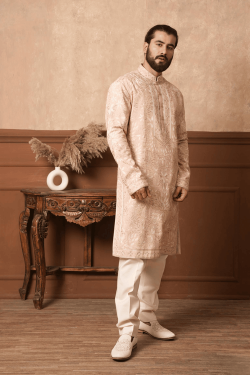 Fully Embroidered Alabaster Vine Kurta – Achin Bindlish