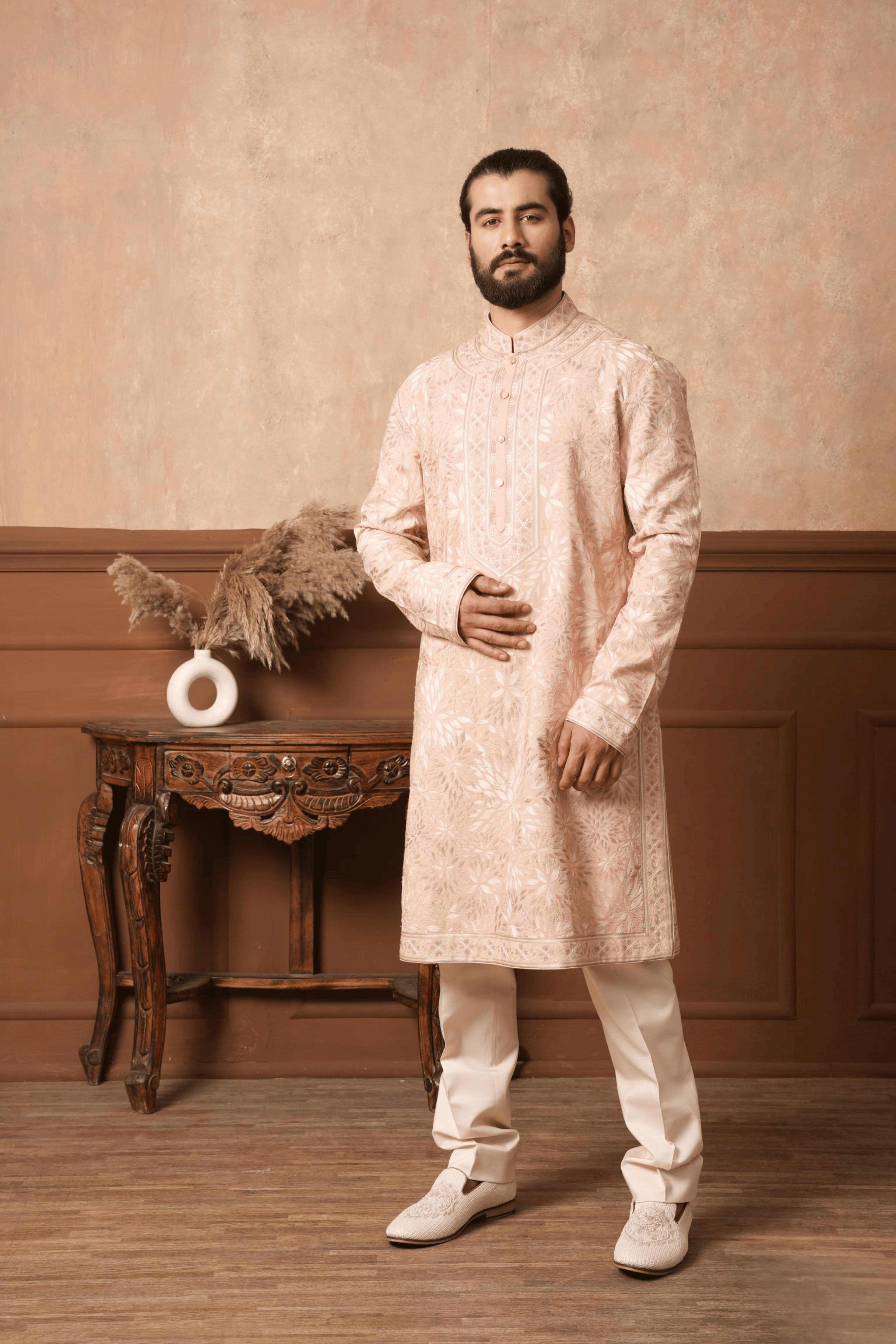 Fully Embroidered Alabaster Vine Kurta