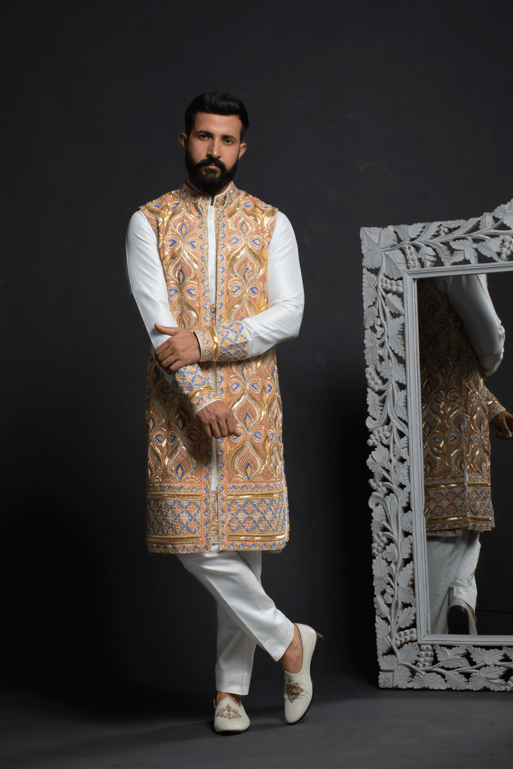 Majestic Gold & Peach Embroidered Long JJ