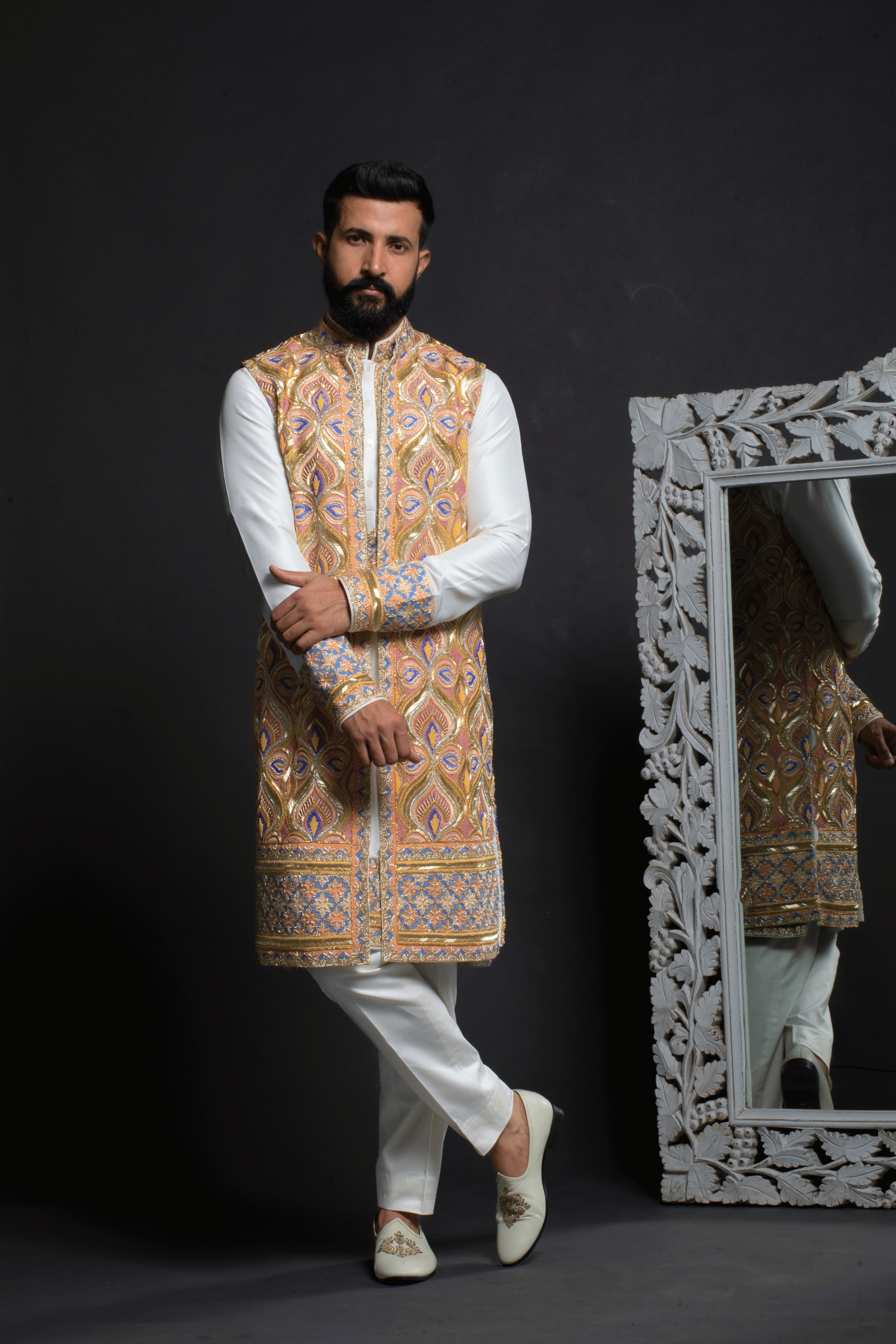 Majestic Gold & Peach Embroidered Long JJ