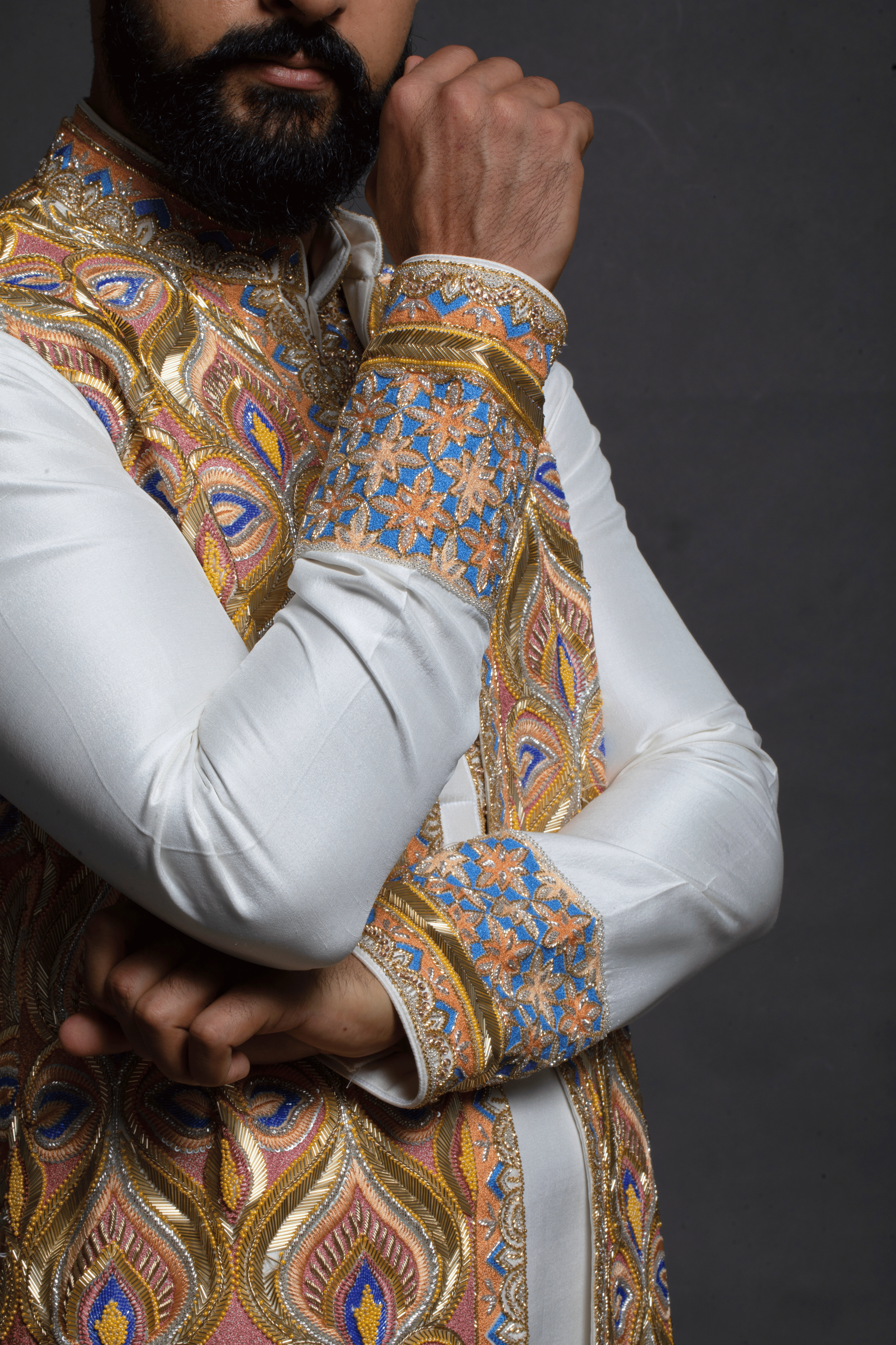 Majestic Gold & Peach Embroidered Long JJ