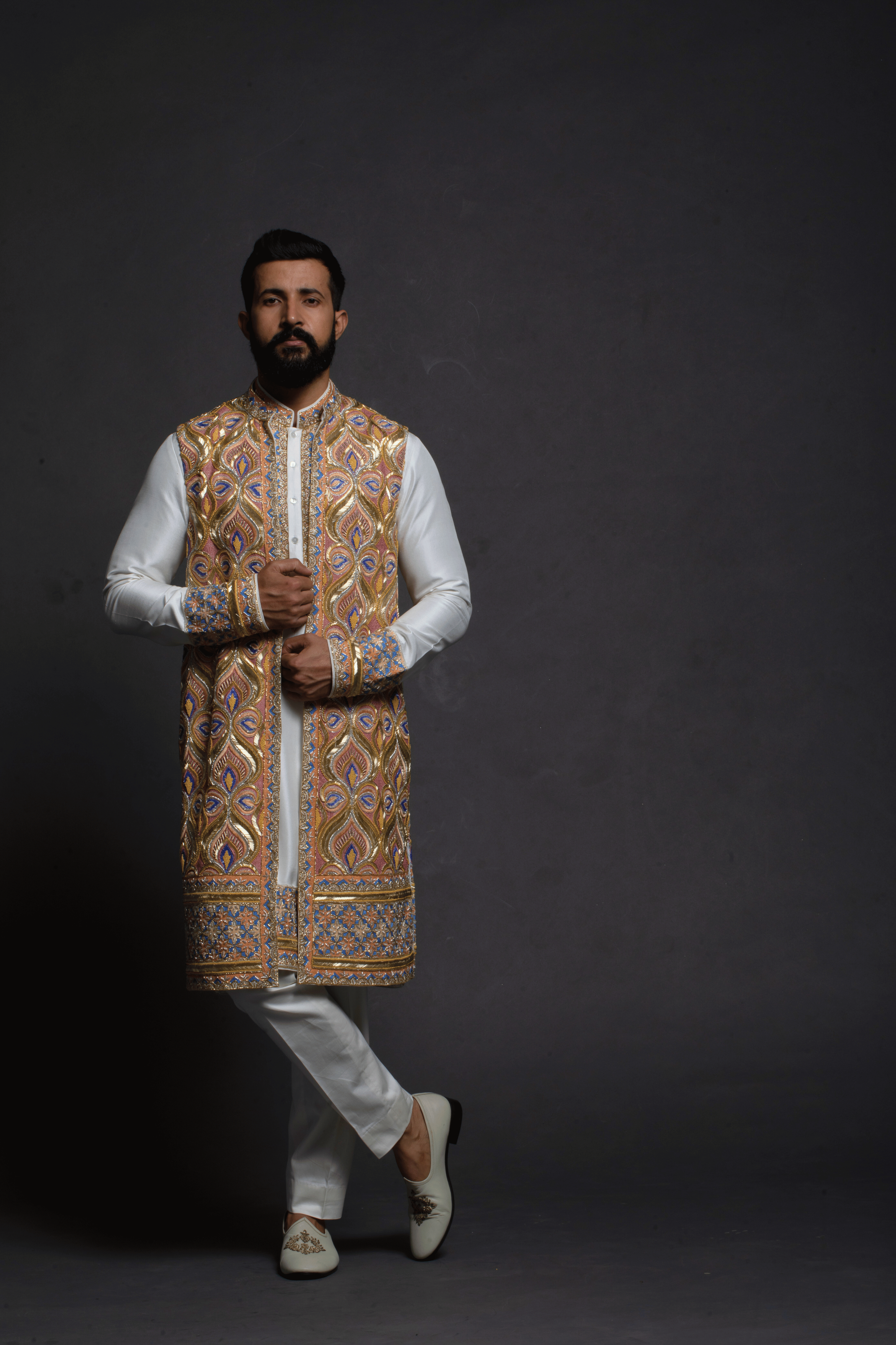 Majestic Gold & Peach Embroidered Long JJ