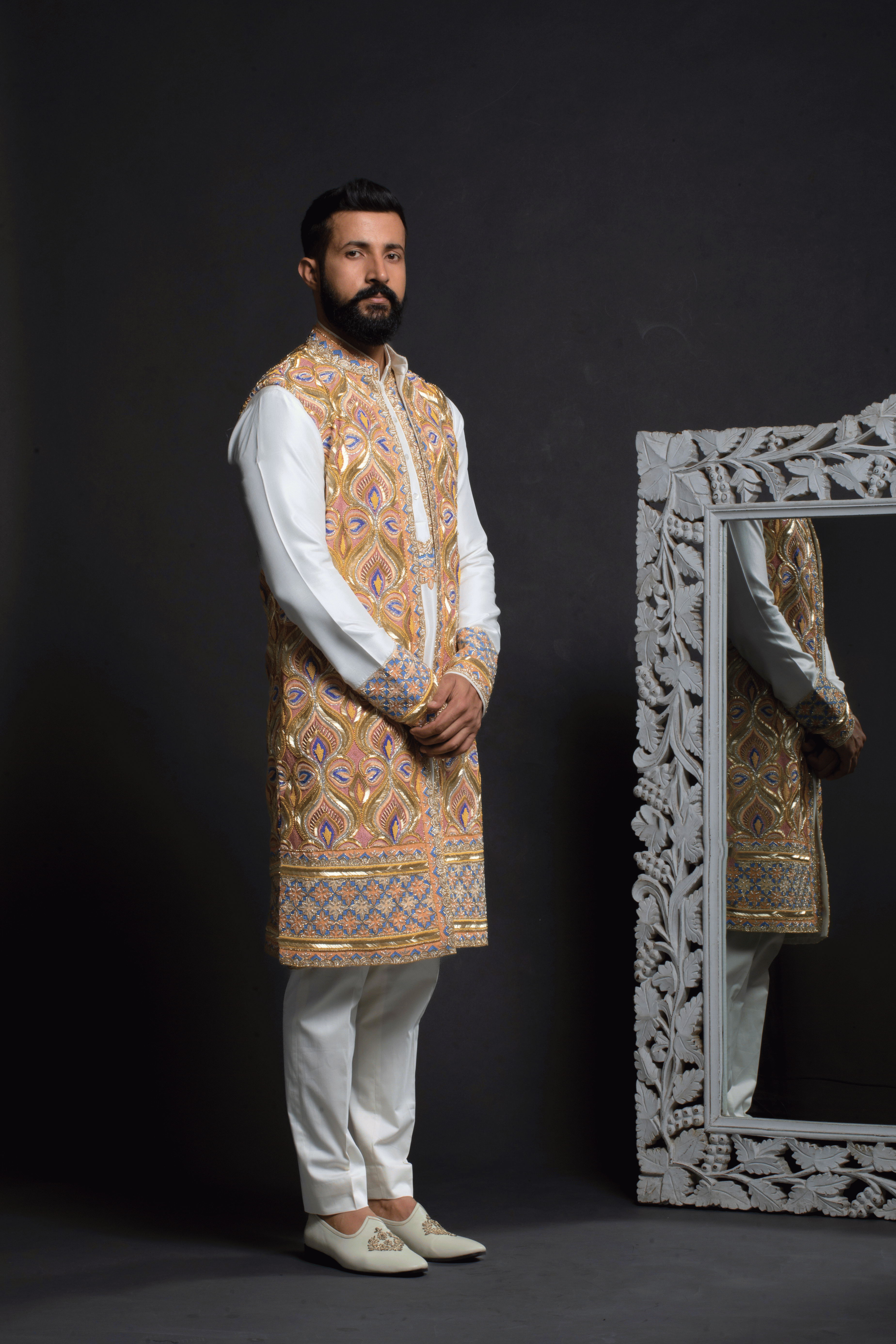 Majestic Gold & Peach Embroidered Long JJ