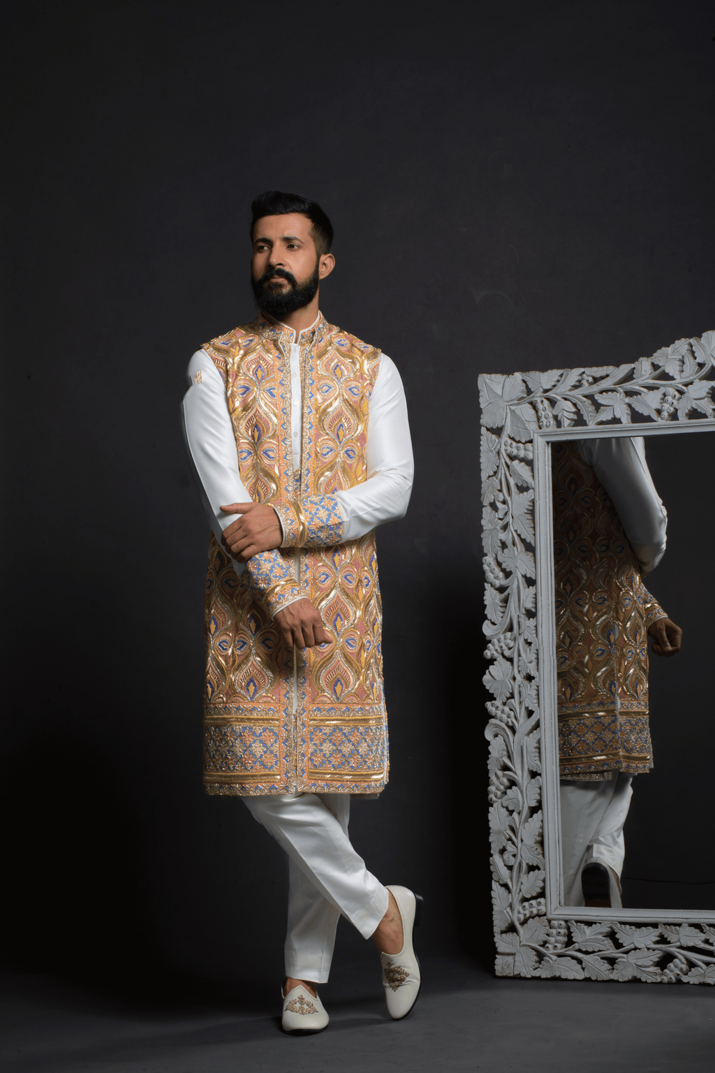 Majestic Gold & Peach Embroidered Long JJ