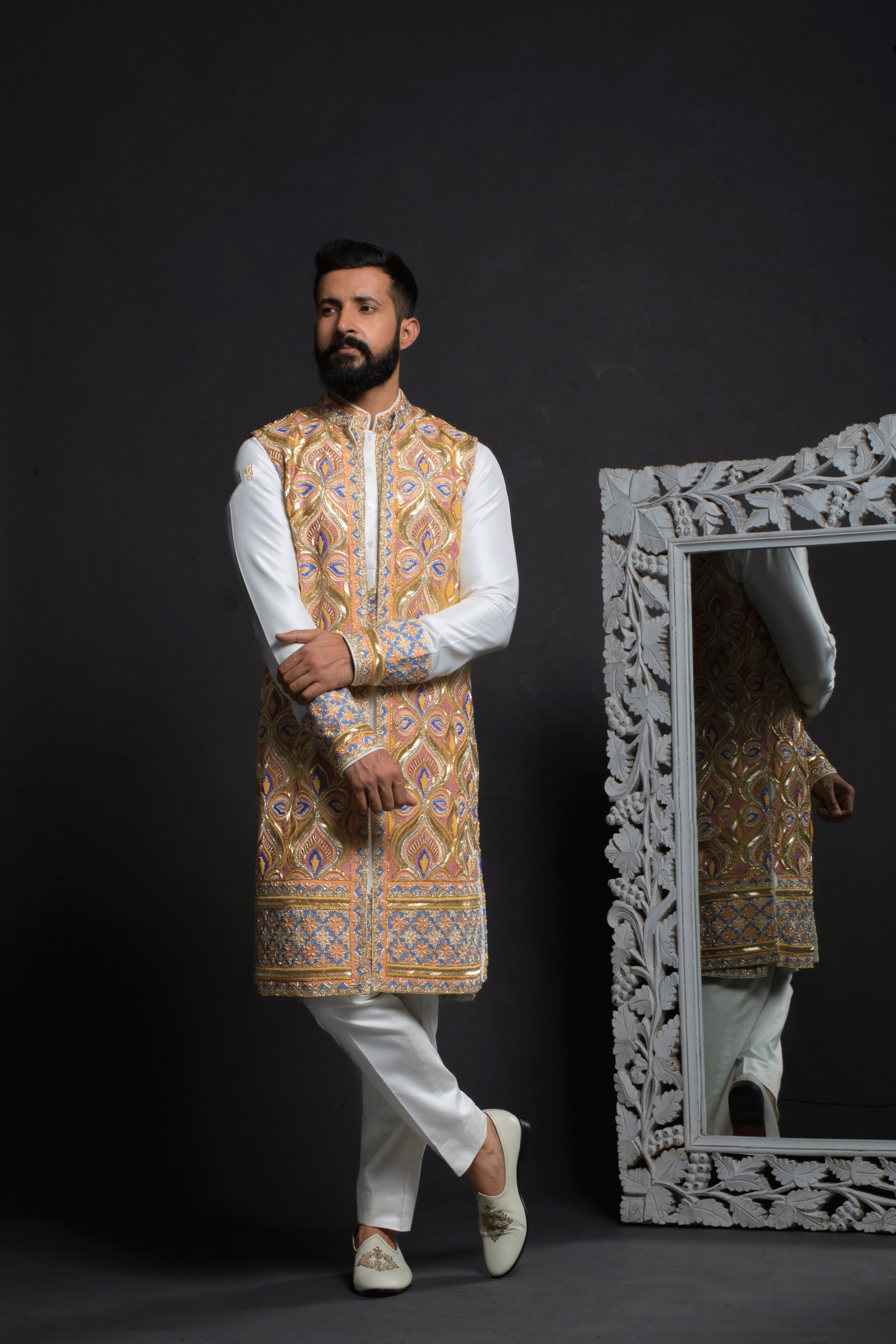 Majestic Gold & Peach Embroidered Long JJ