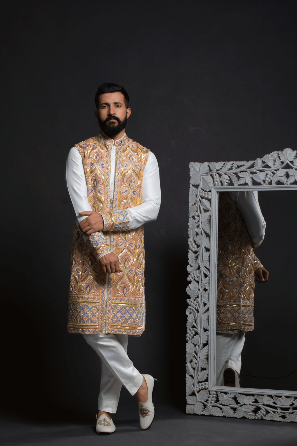 Majestic Gold & Peach Embroidered Long JJ