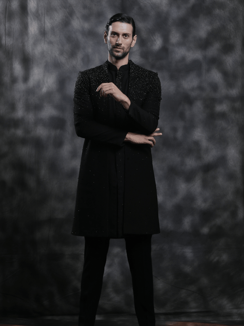 Black Embellished Bandhgala - Achin Bindlish