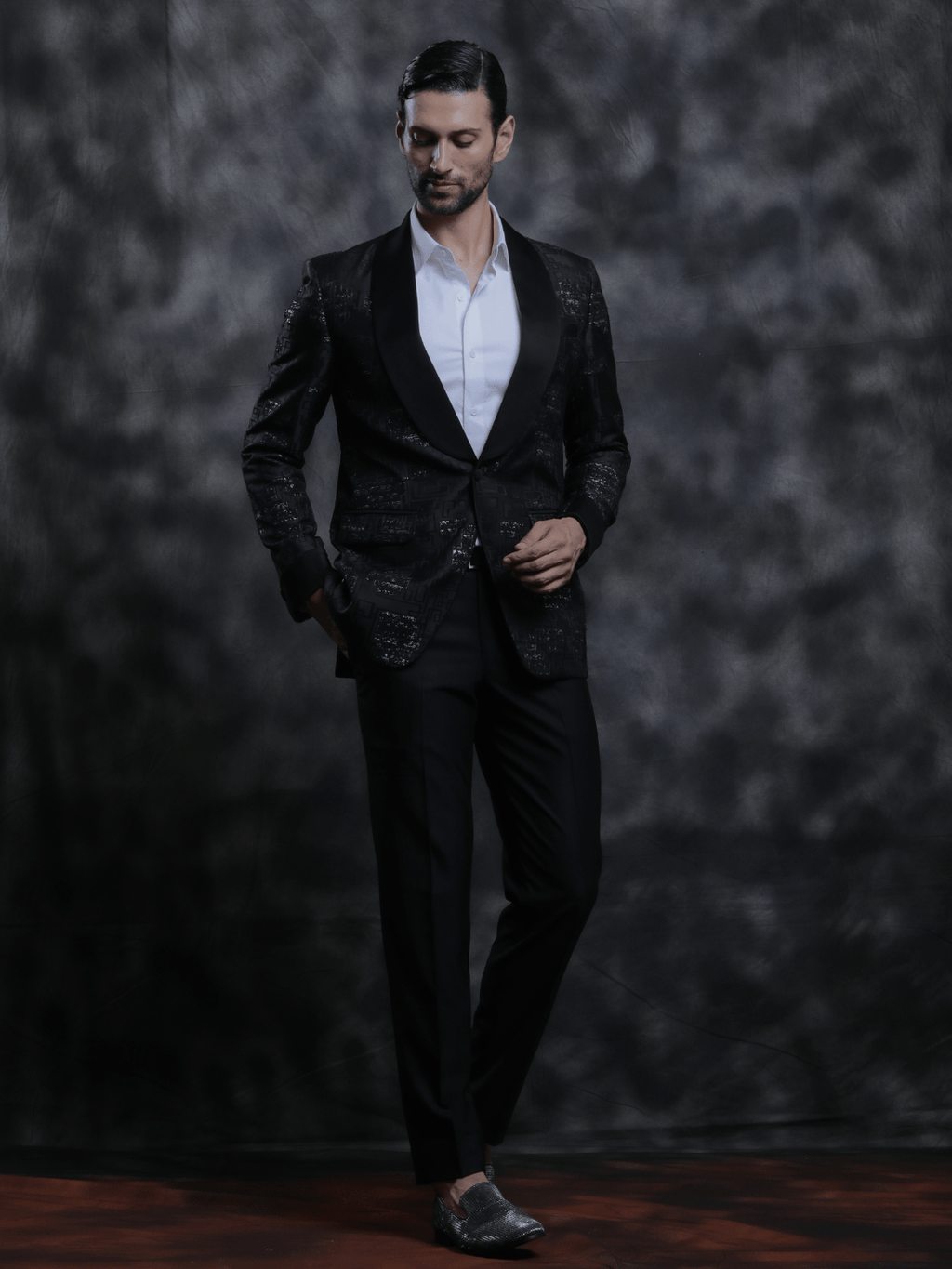 Black Satin Lapel Tuxedo - Achin Bindlish