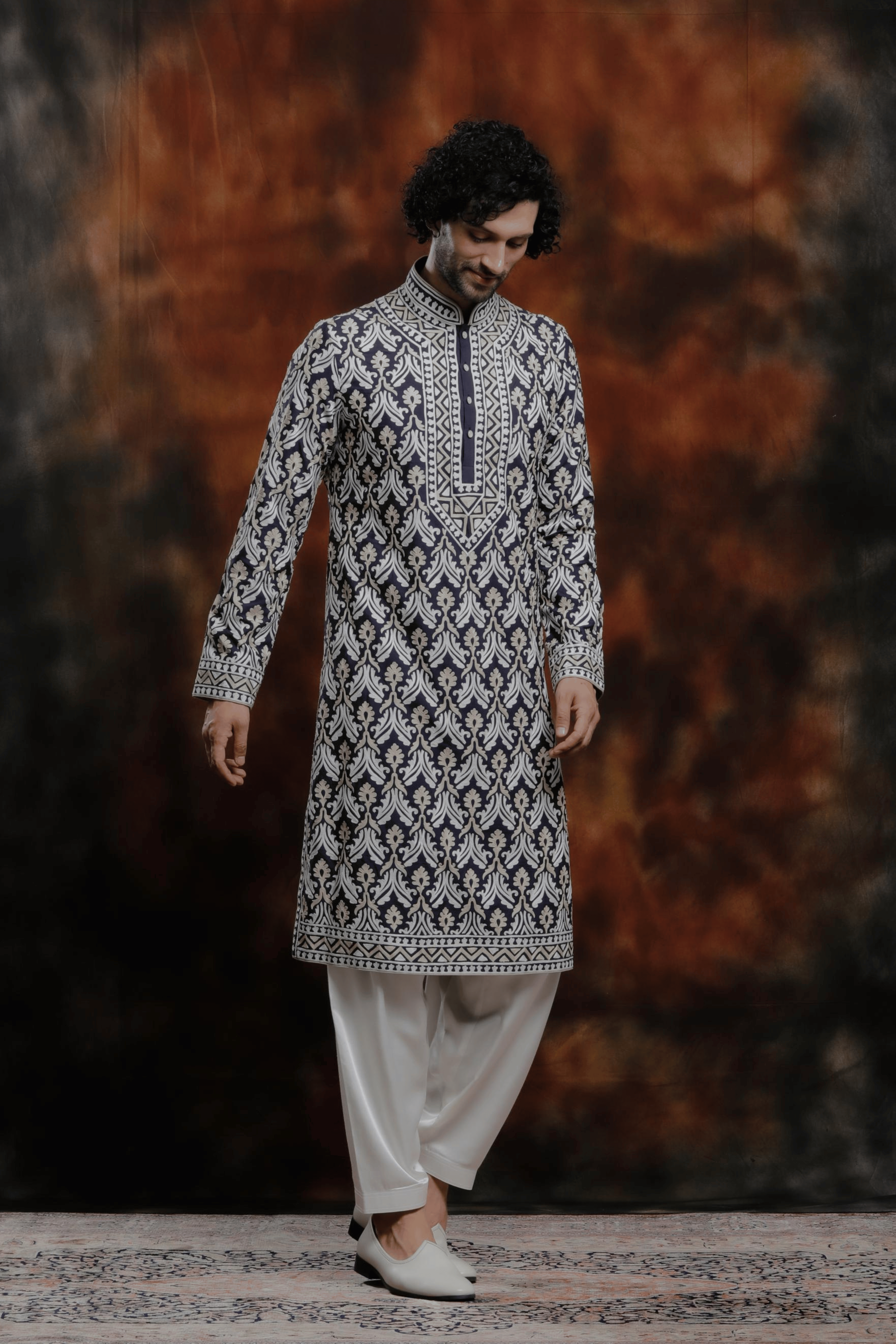 Navy Embroidered Kurta