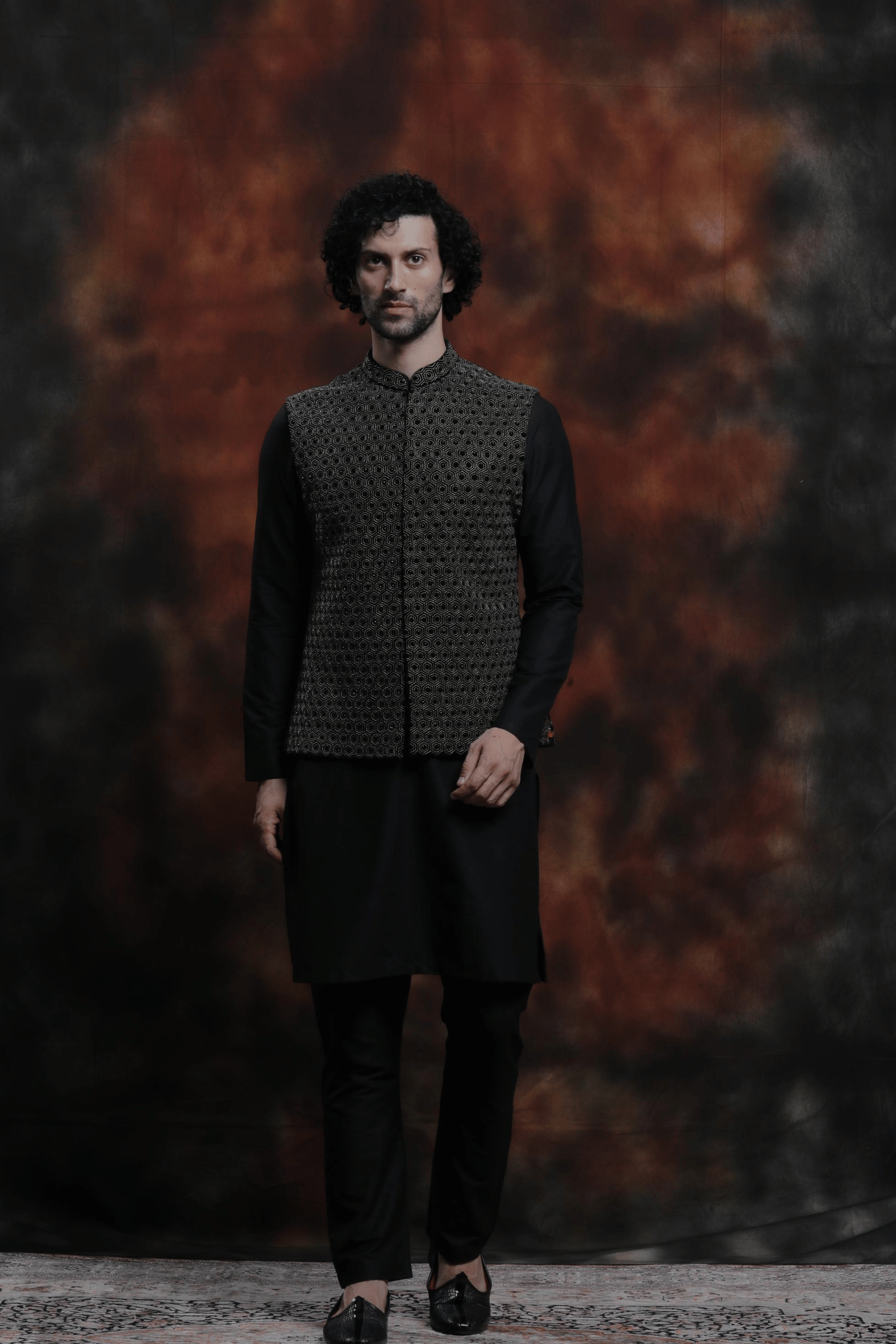 Chevron Embroidered Jawahar Jacket Set