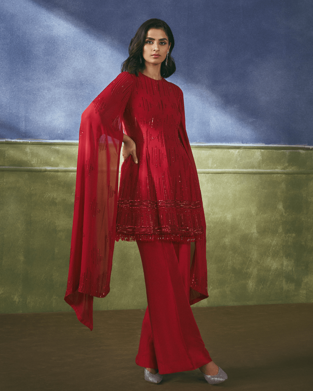 Scarlet Cascade Cape - Achin Bindlish