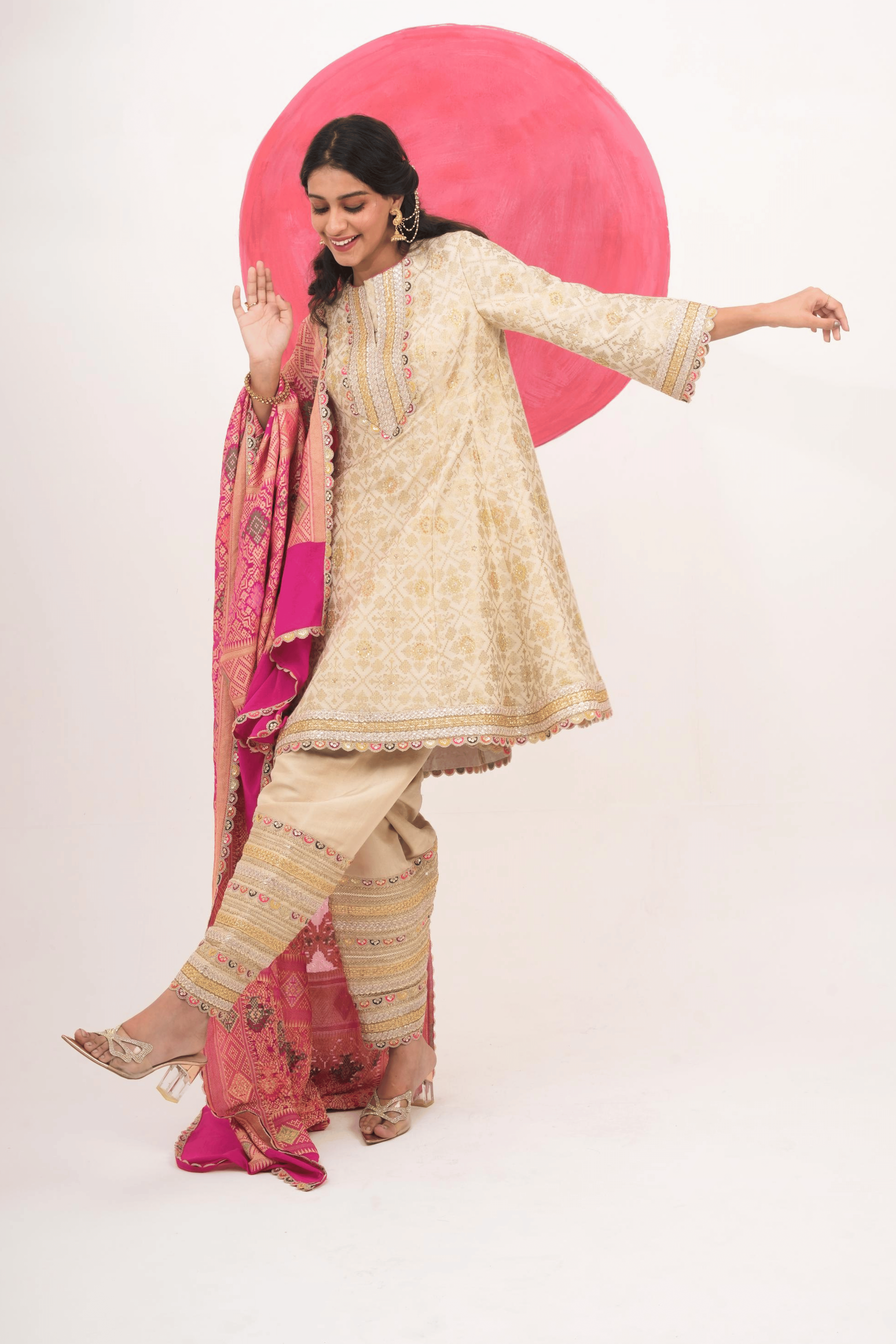 Golden Blush Kurta Set with Heritage Embroidery