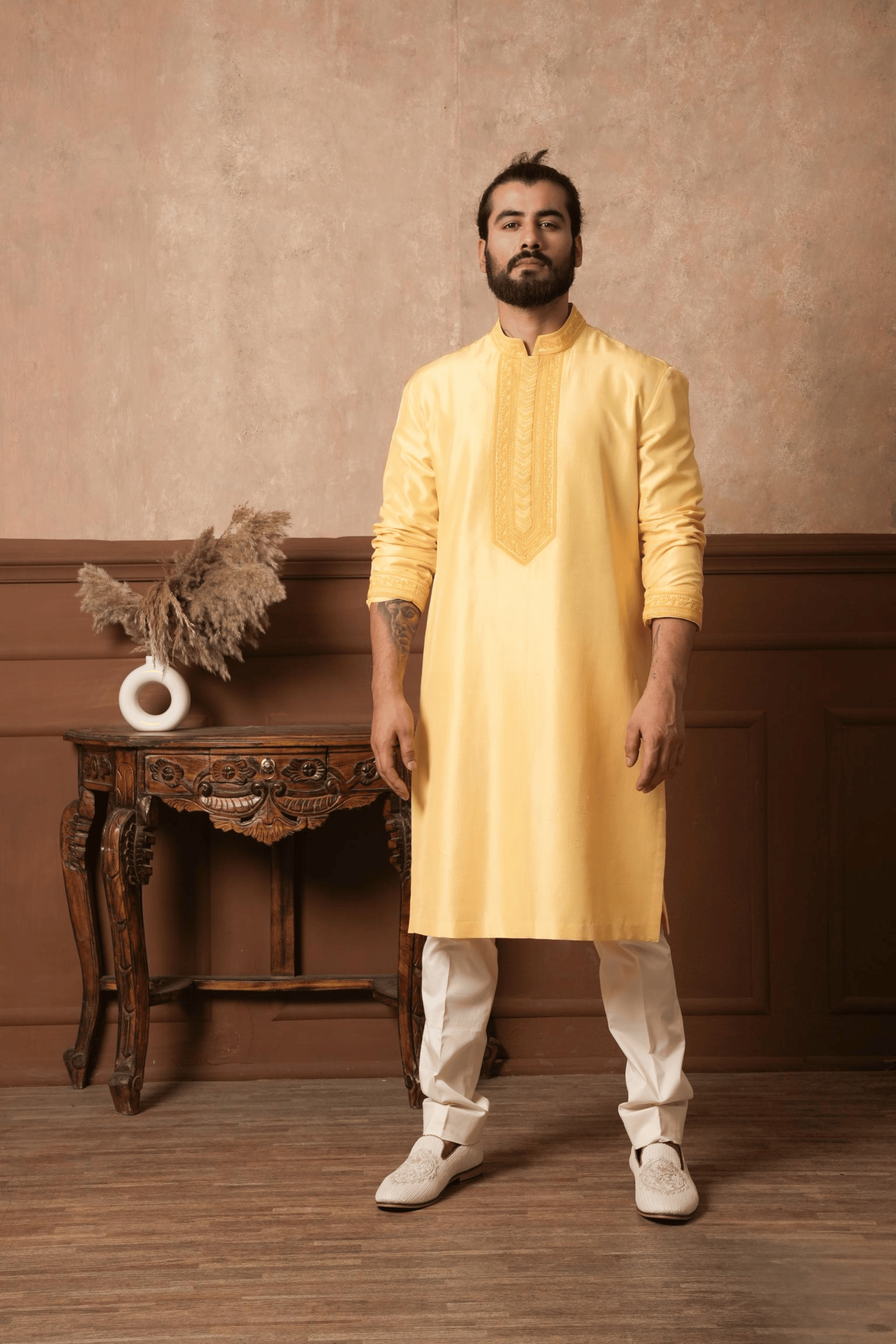 Golden Radiance Neckline Embroidered Kurta