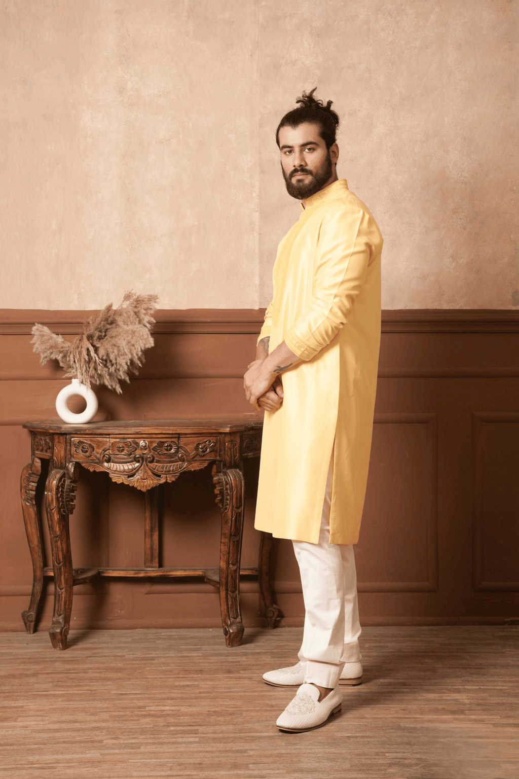 Golden Radiance Neckline Embroidered Kurta