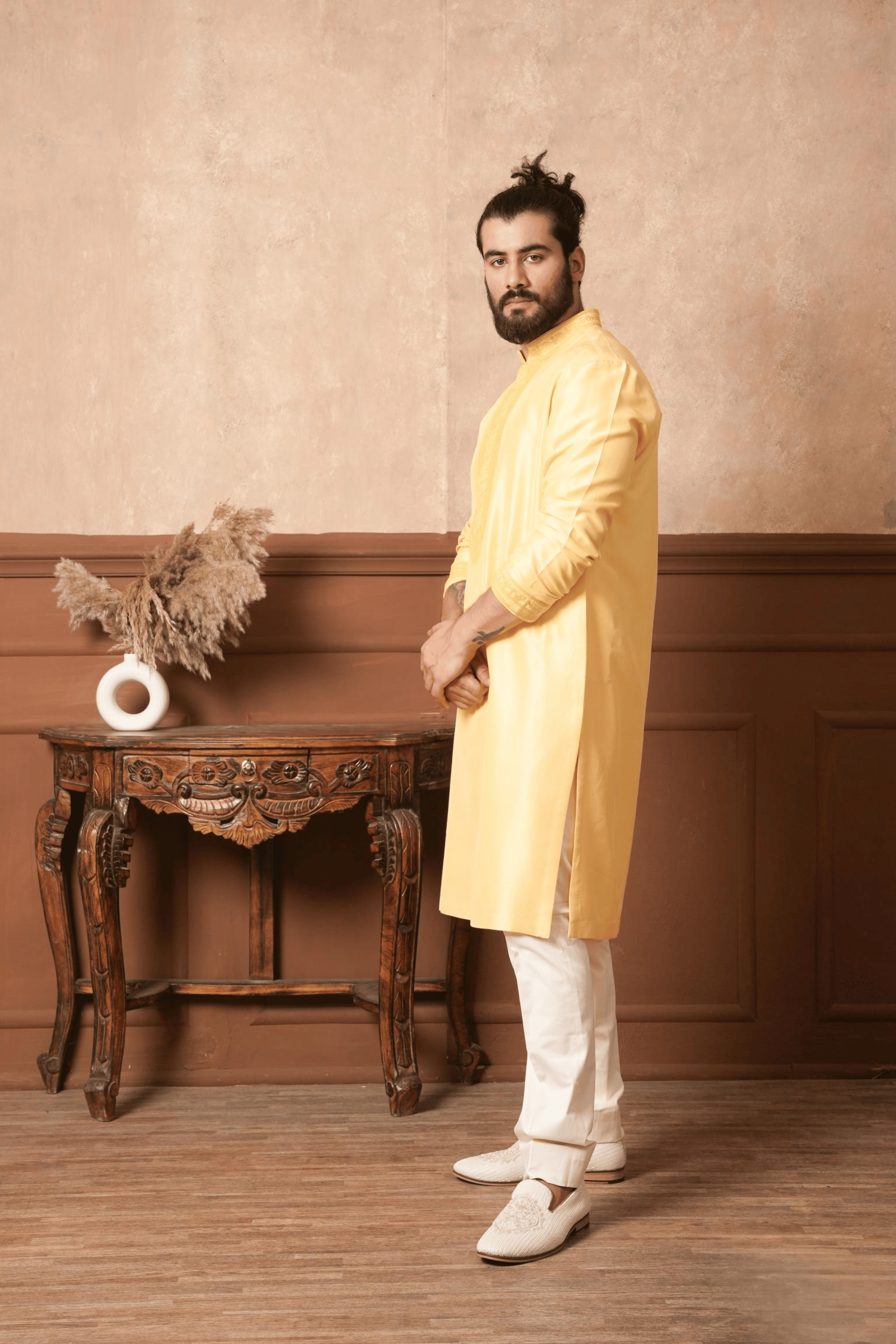 Golden Radiance Neckline Embroidered Kurta