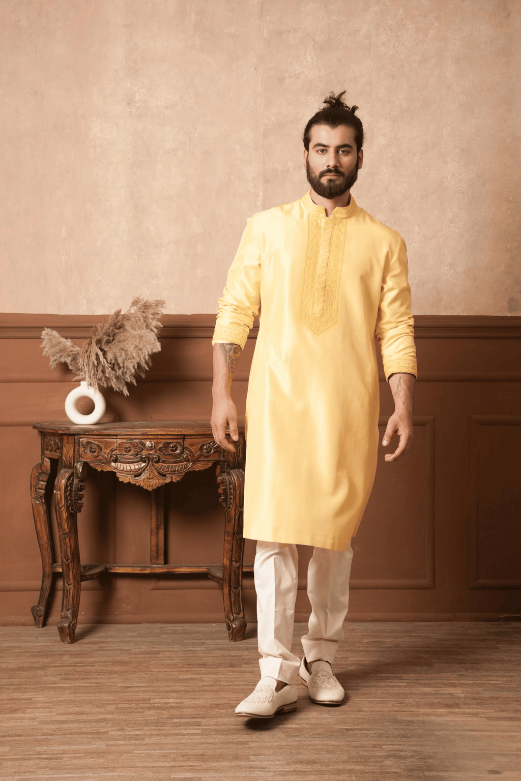 Golden Radiance Neckline Embroidered Kurta