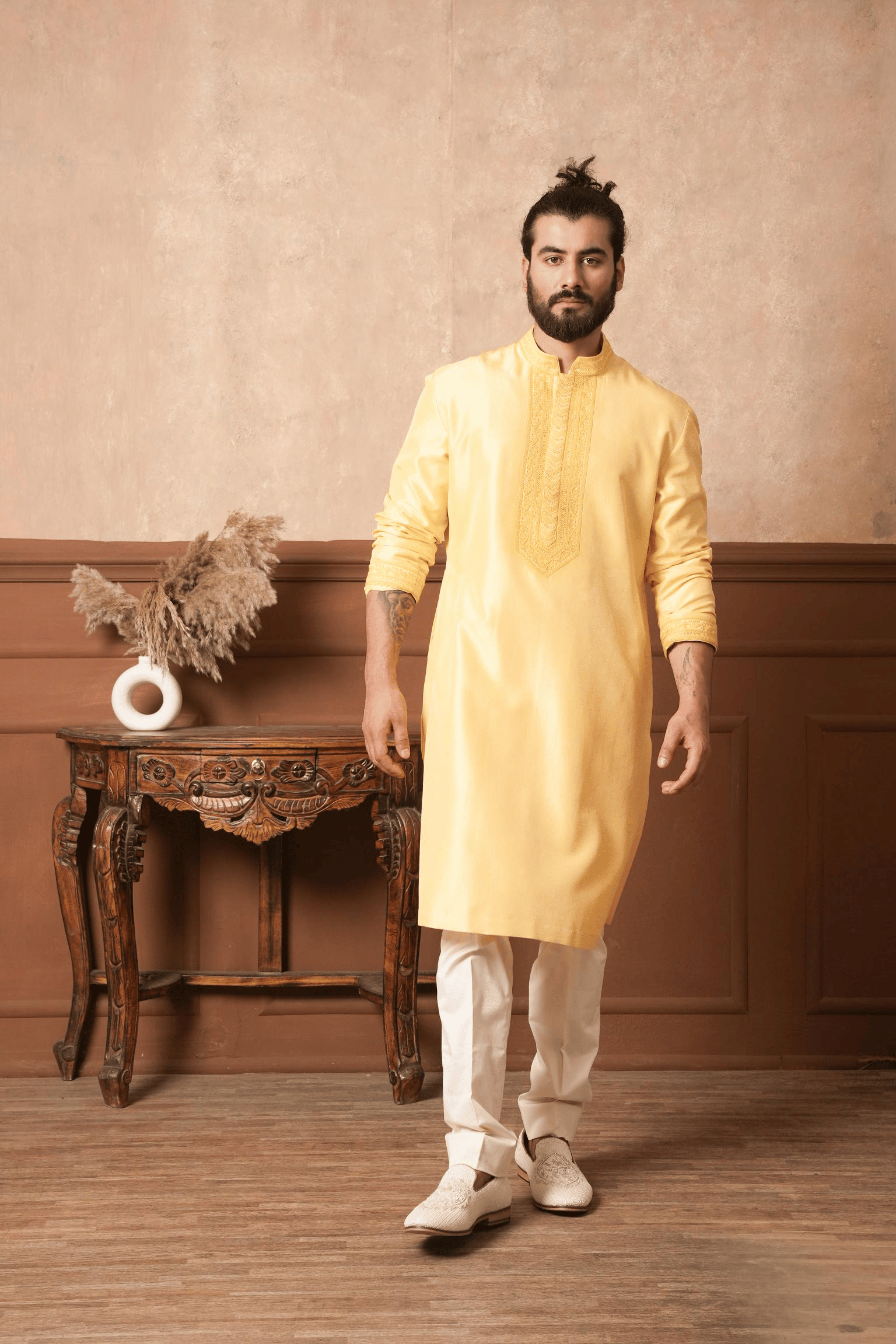 Golden Radiance Neckline Embroidered Kurta