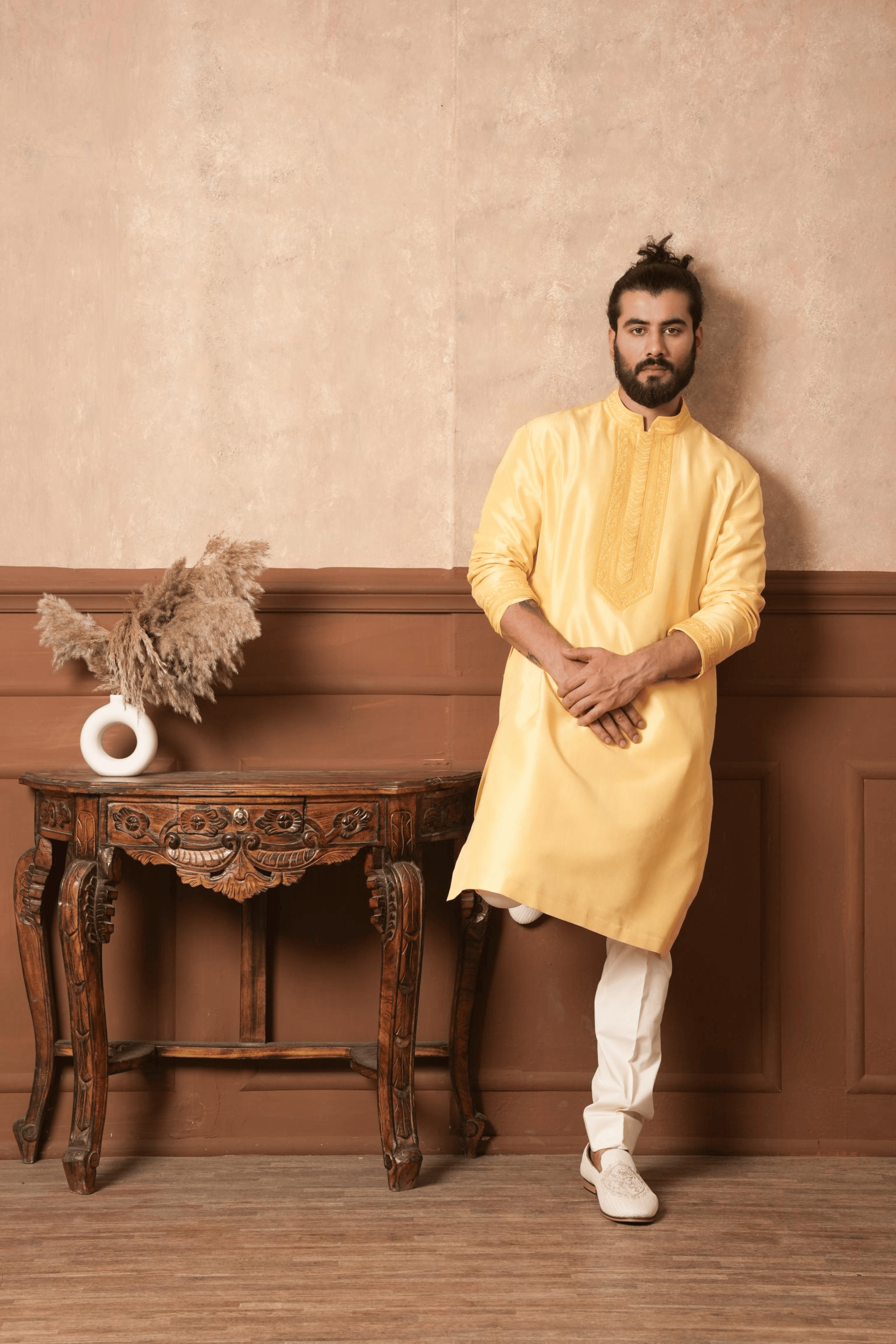 Golden Radiance Neckline Embroidered Kurta