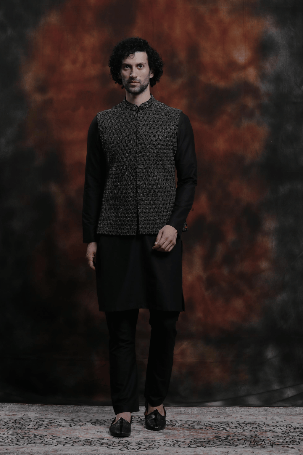 Chevron Embroidered Jawahar Jacket Set