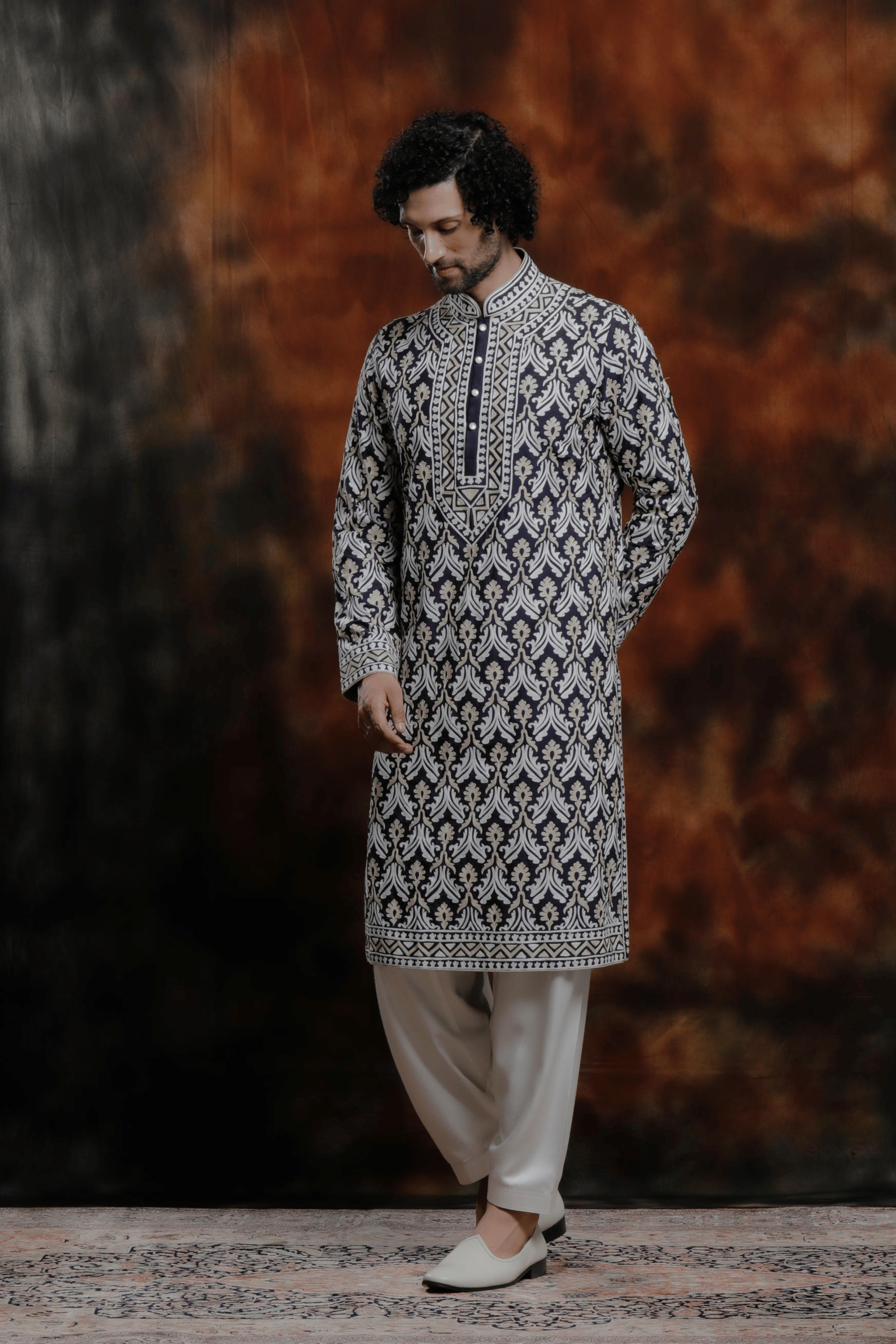 Navy Embroidered Kurta