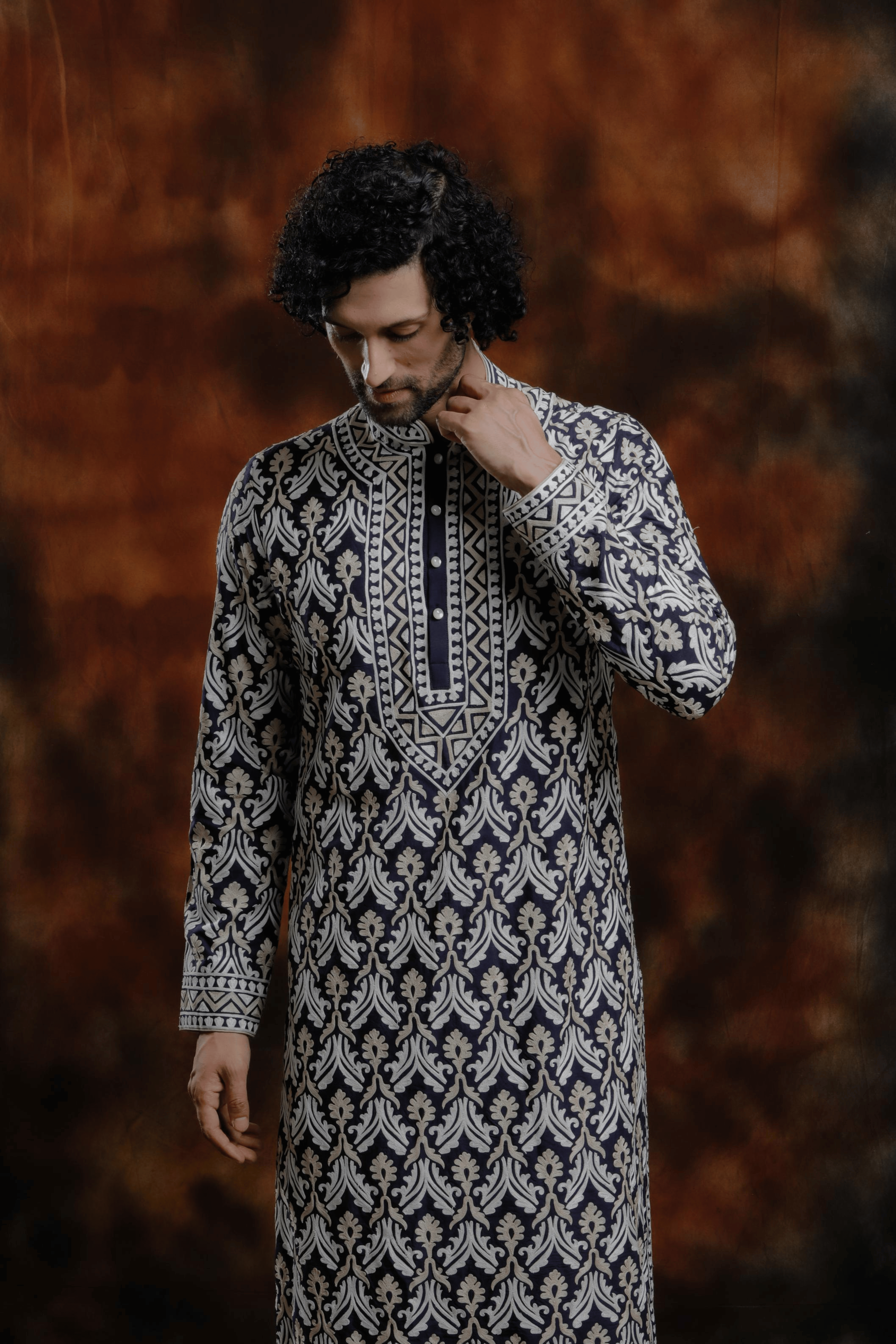 Navy Embroidered Kurta
