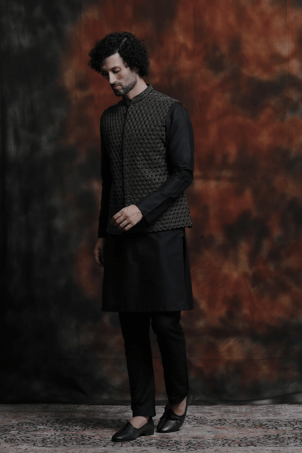 Chevron Embroidered Jawahar Jacket Set