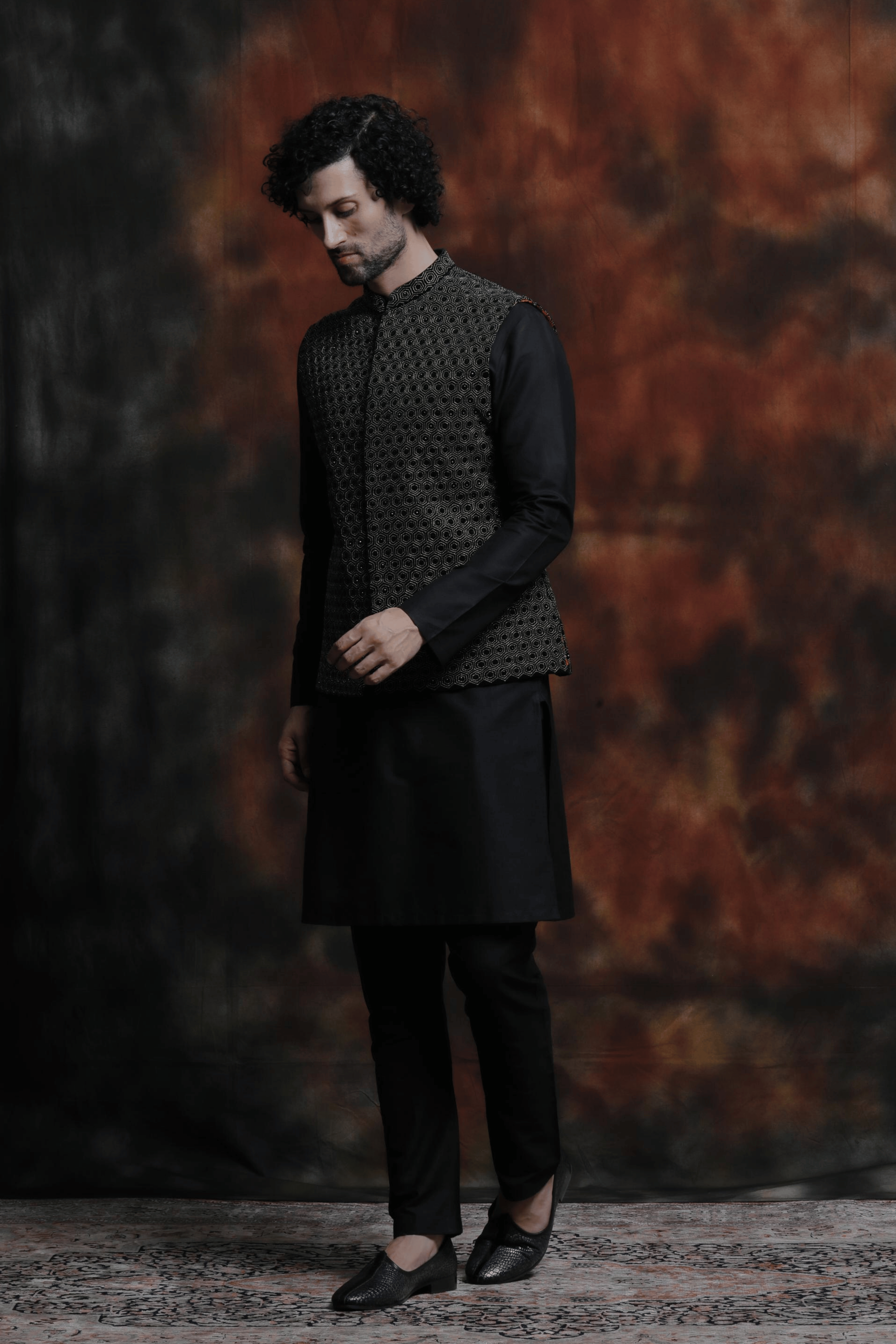 Chevron Embroidered Jawahar Jacket Set