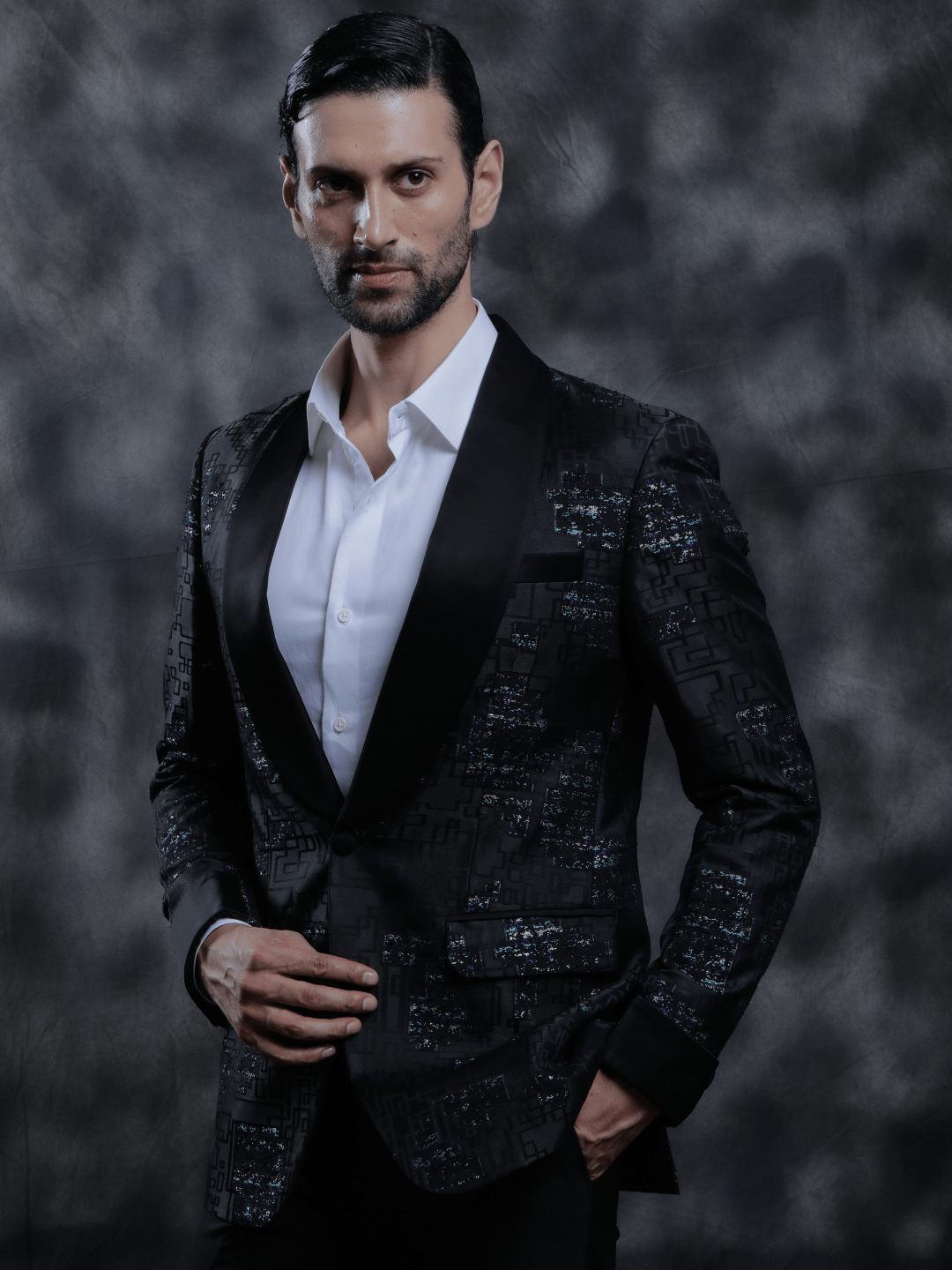 Black Satin Lapel Tuxedo - Achin Bindlish
