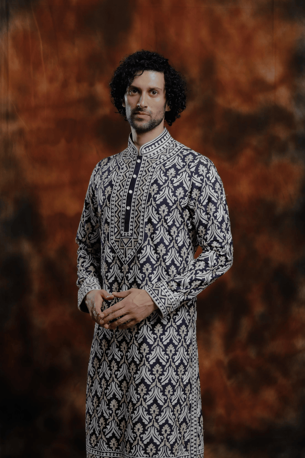 Navy Embroidered Kurta