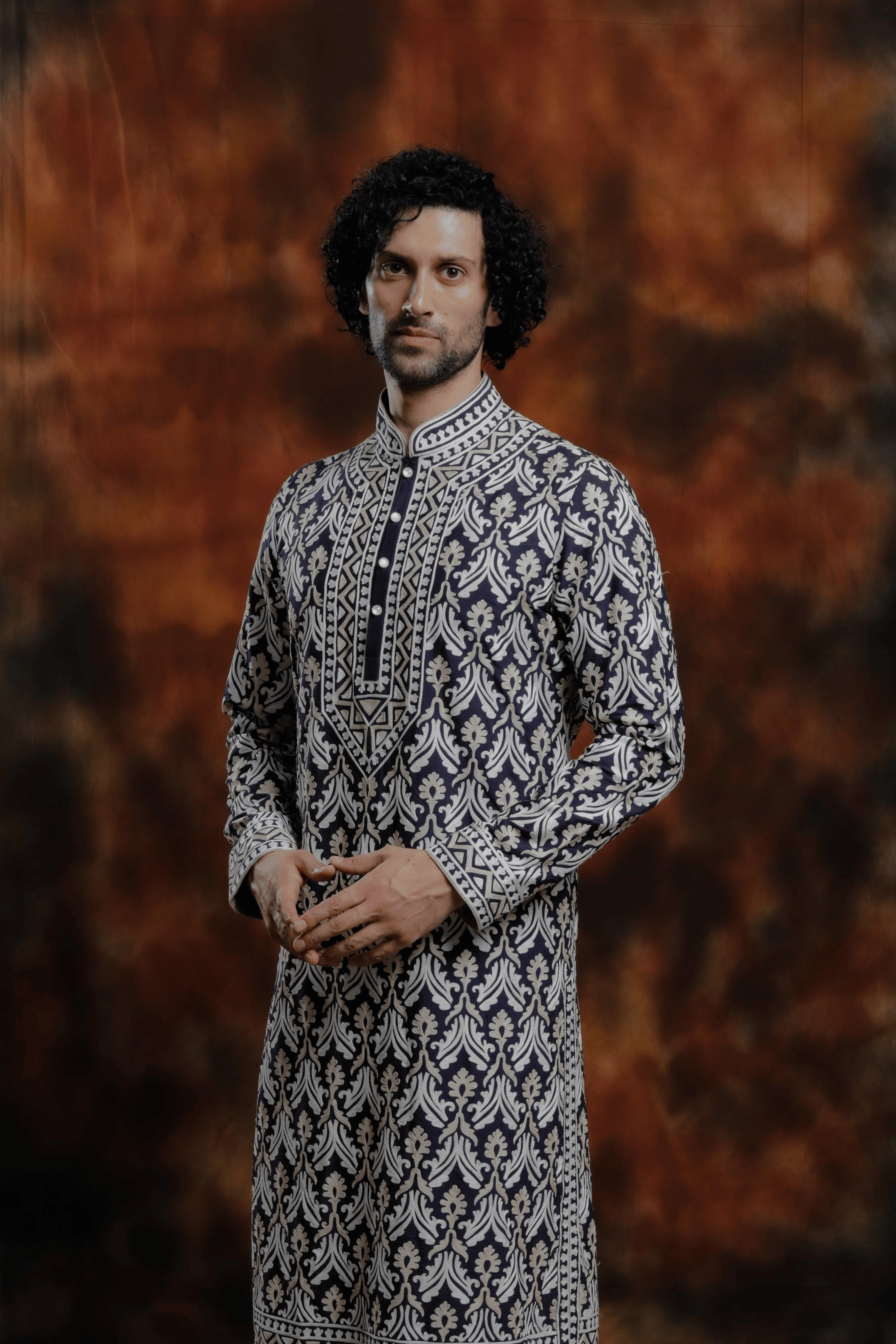 Navy Embroidered Kurta