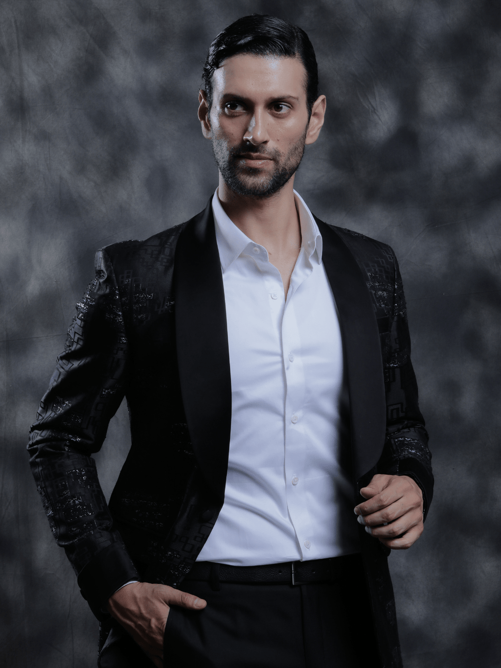 Black Satin Lapel Tuxedo - Achin Bindlish
