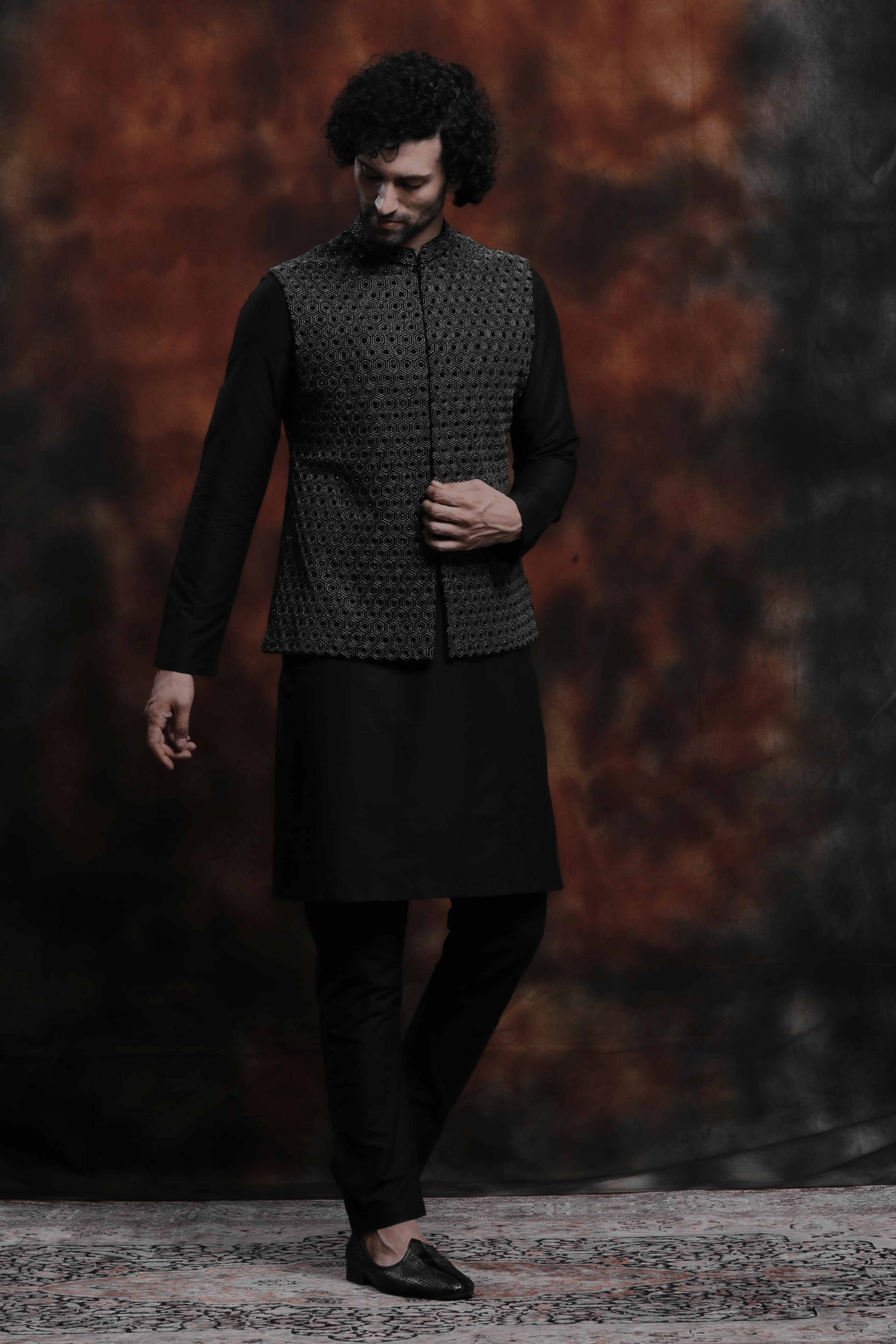 Chevron Embroidered Jawahar Jacket Set