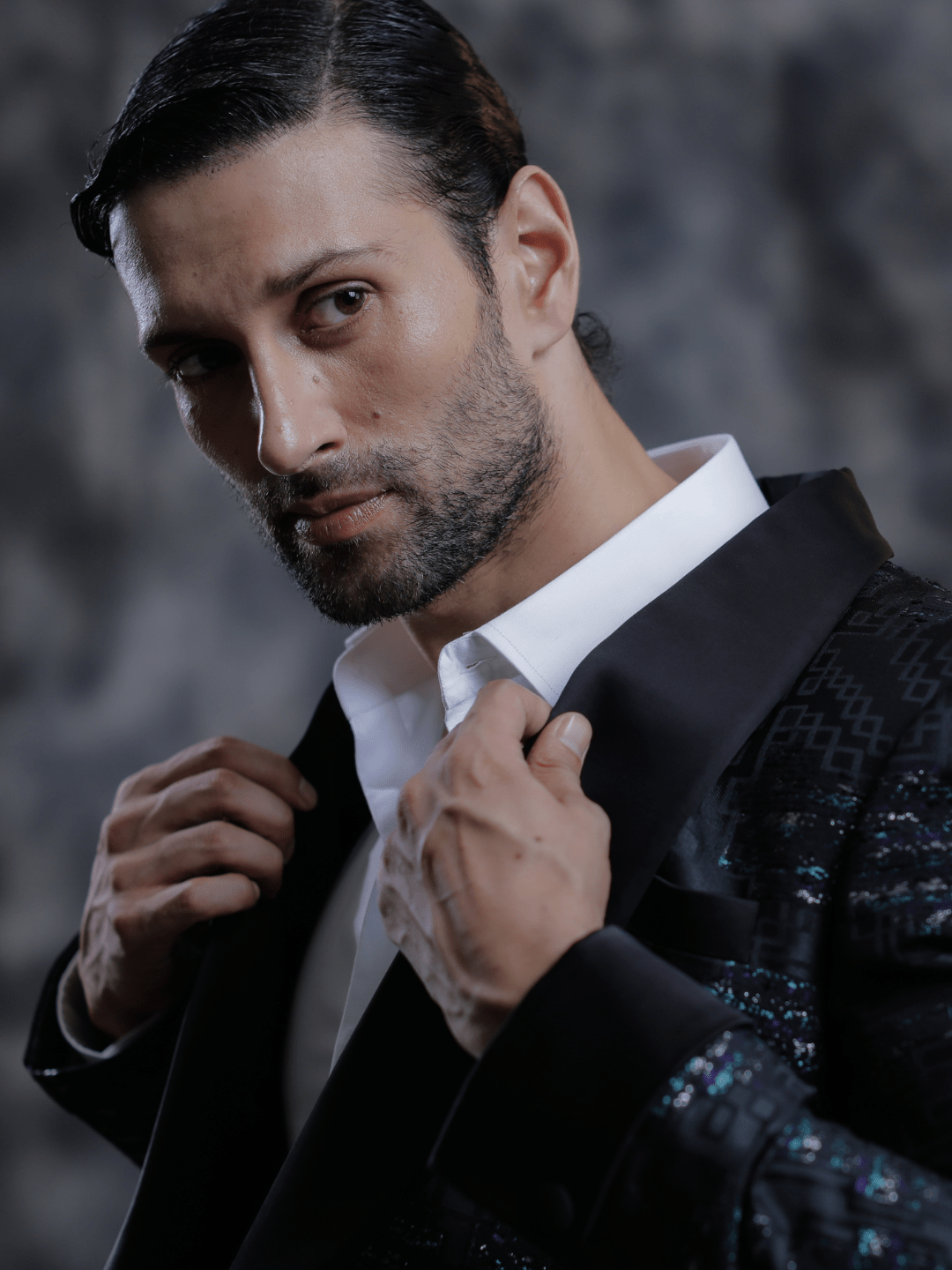 Black Satin Lapel Tuxedo - Achin Bindlish