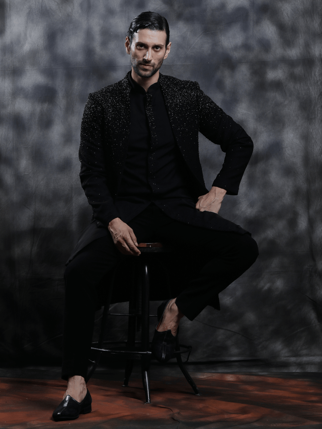 Black Embellished Bandhgala - Achin Bindlish