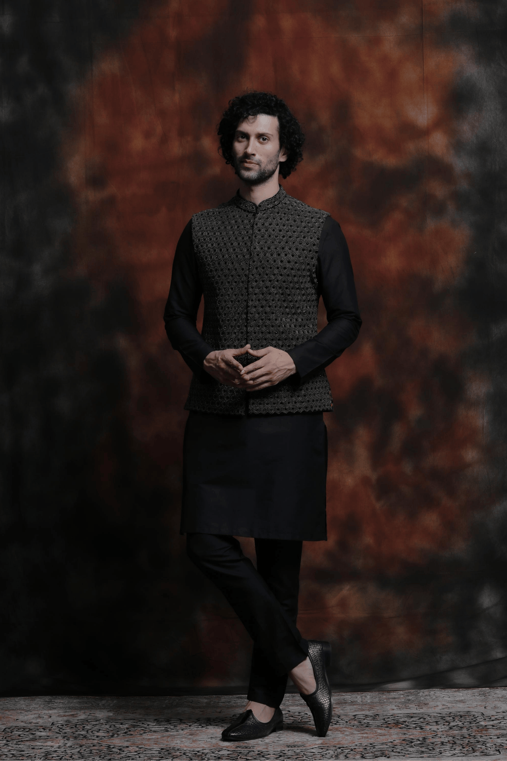 Chevron Embroidered Jawahar Jacket Set