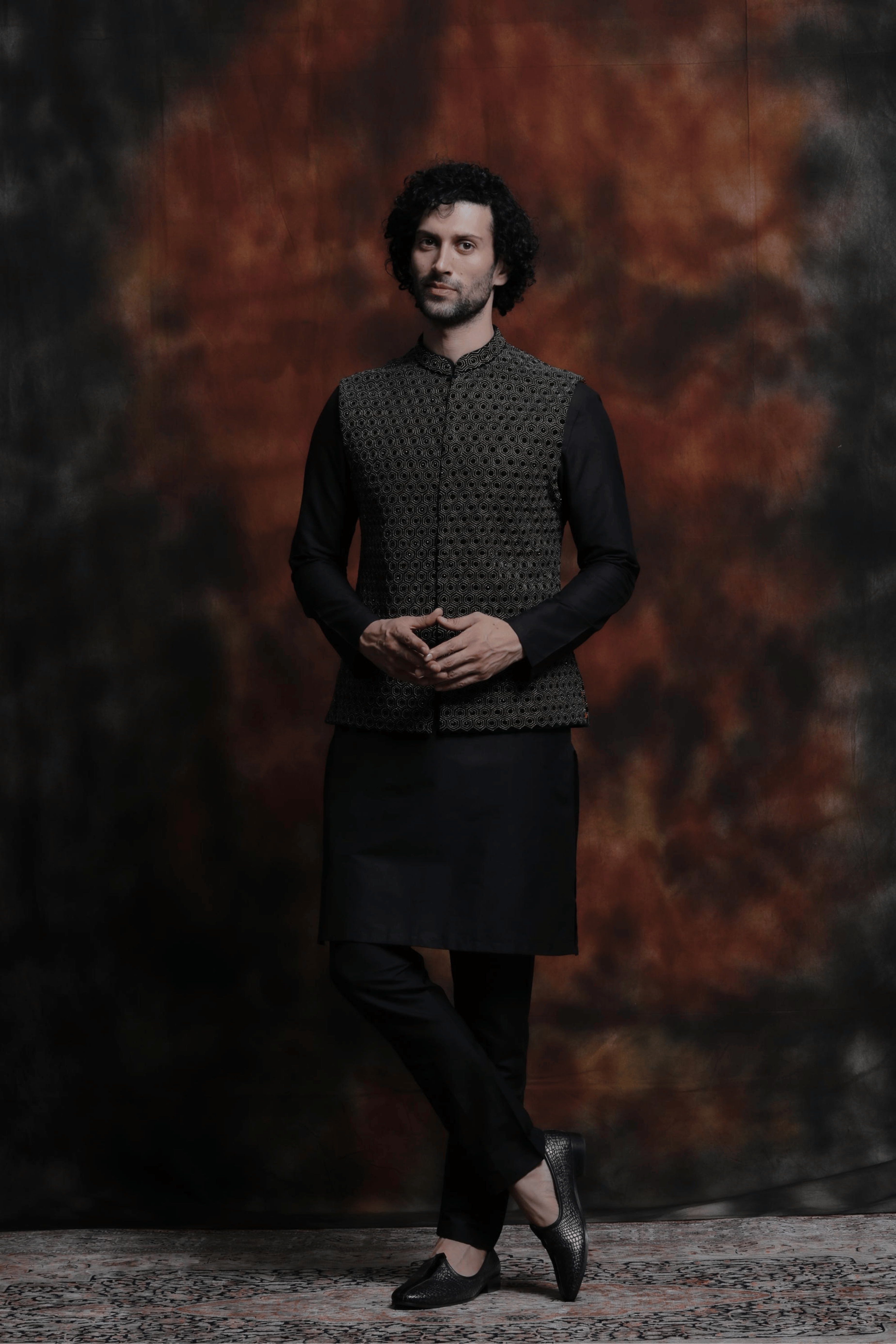 Chevron Embroidered Jawahar Jacket Set